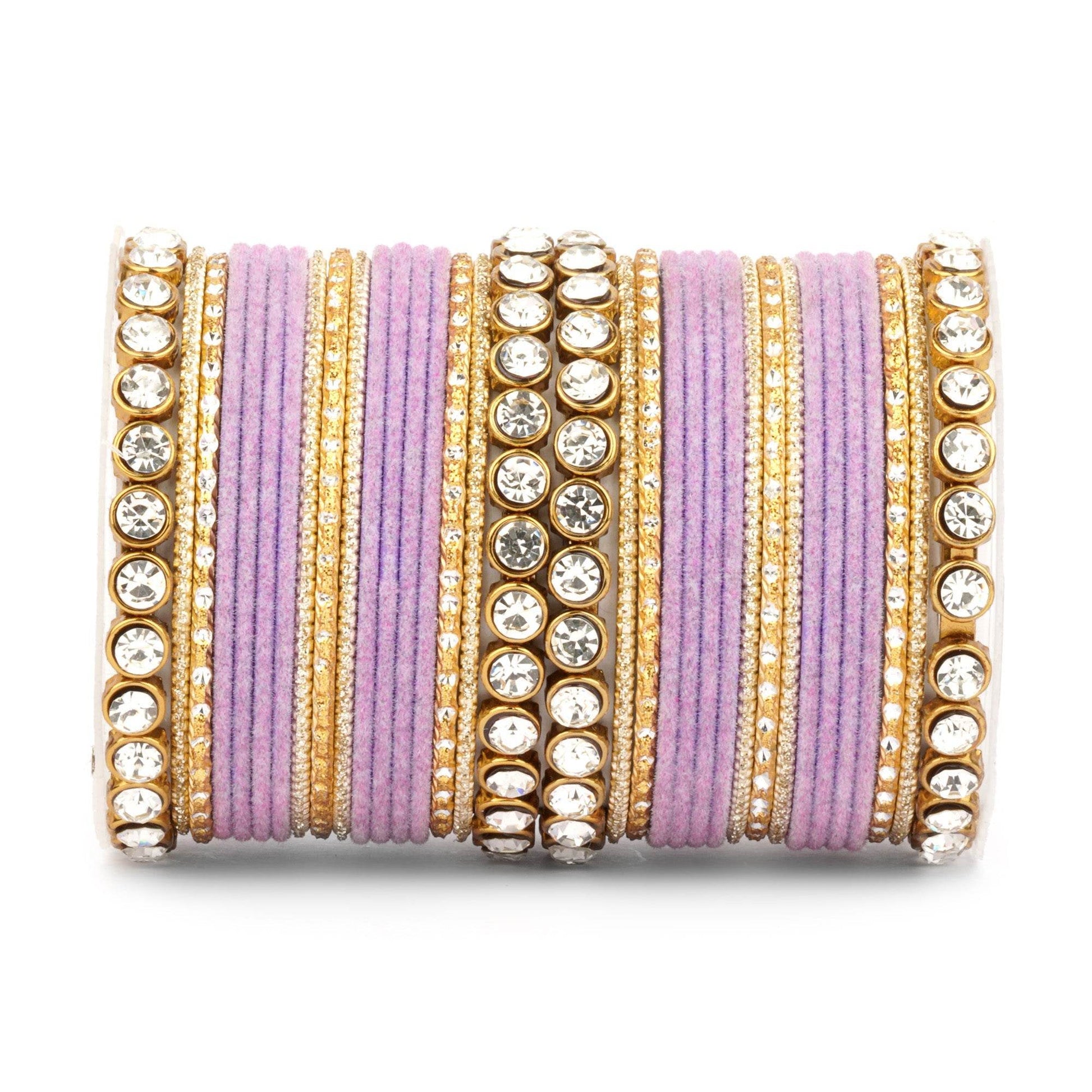 Traditional Velvet Bangle Set by T4 Jewels with Stone Kadas for Women Mauve All Bangle Sets T4 Jewels