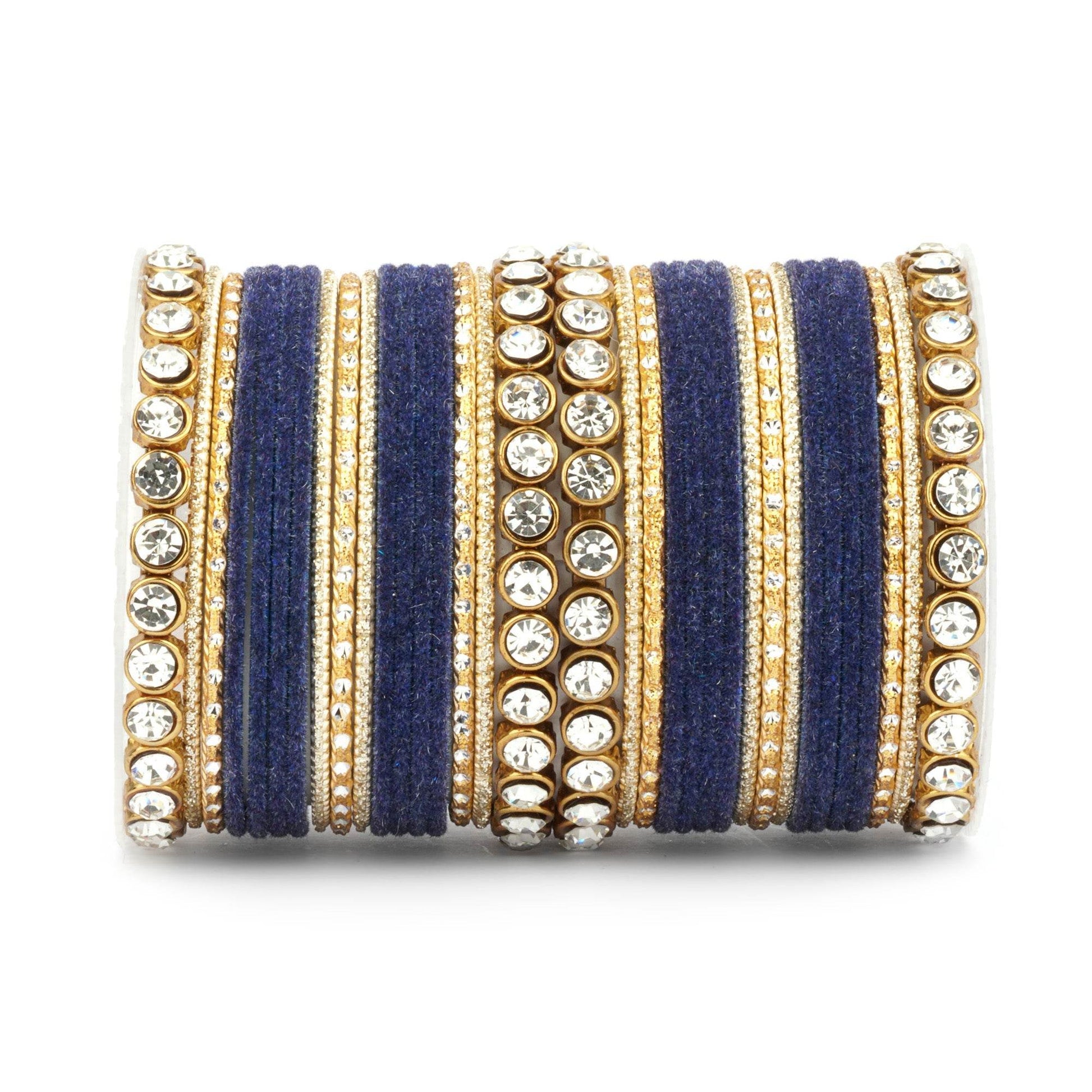 Traditional Velvet Bangle Set by T4 Jewels with Stone Kadas for Women Navy Blue All Bangle Sets T4 Jewels