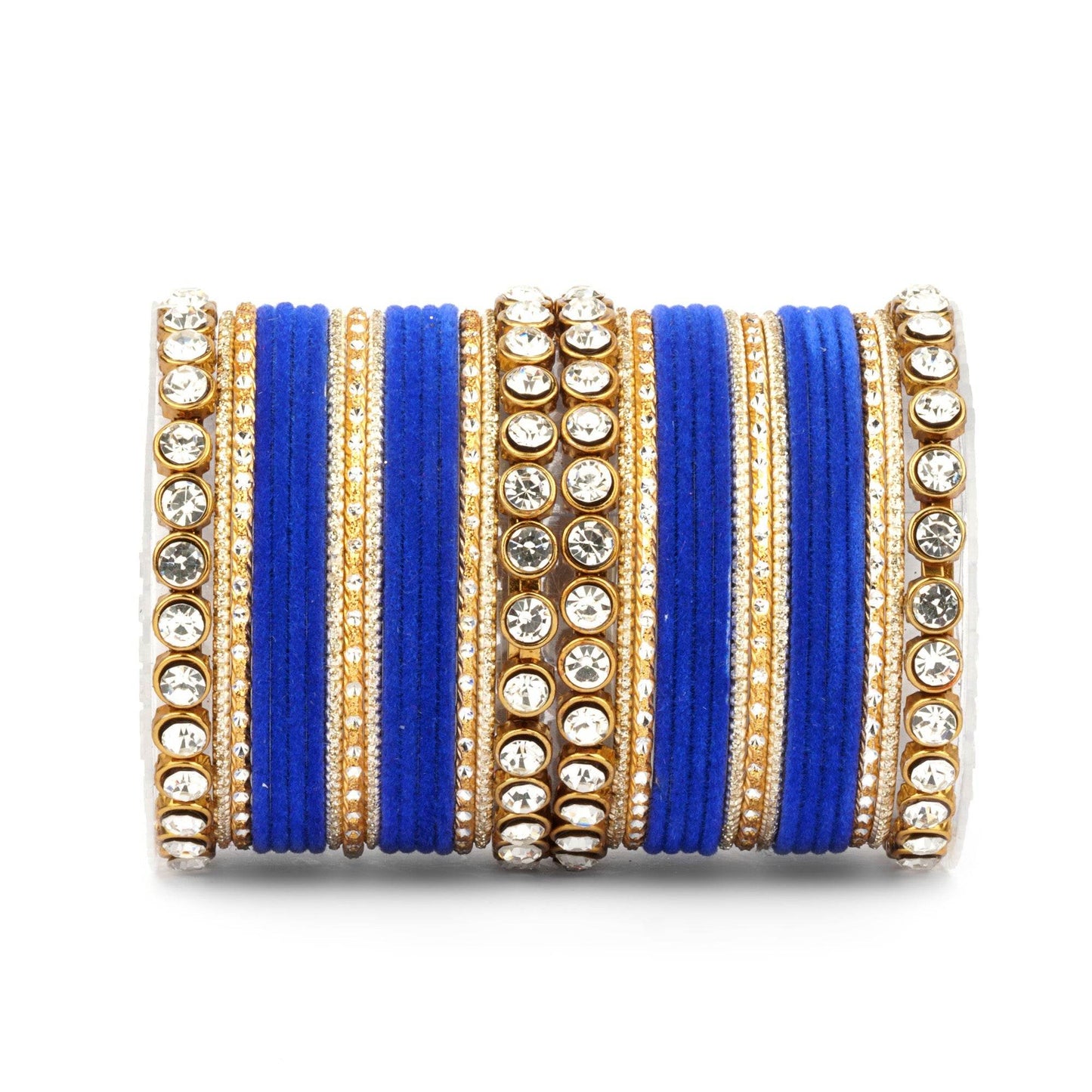 Traditional Velvet Bangle Set by T4 Jewels with Stone Kadas for Women Royal Blue All Bangle Sets T4 Jewels