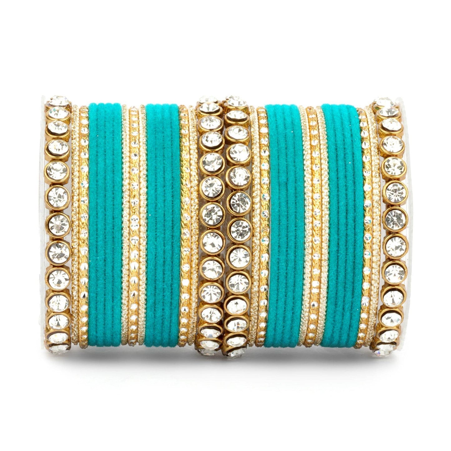 Traditional Velvet Bangle Set by T4 Jewels with Stone Kadas for Women Teal All Bangle Sets T4 Jewels