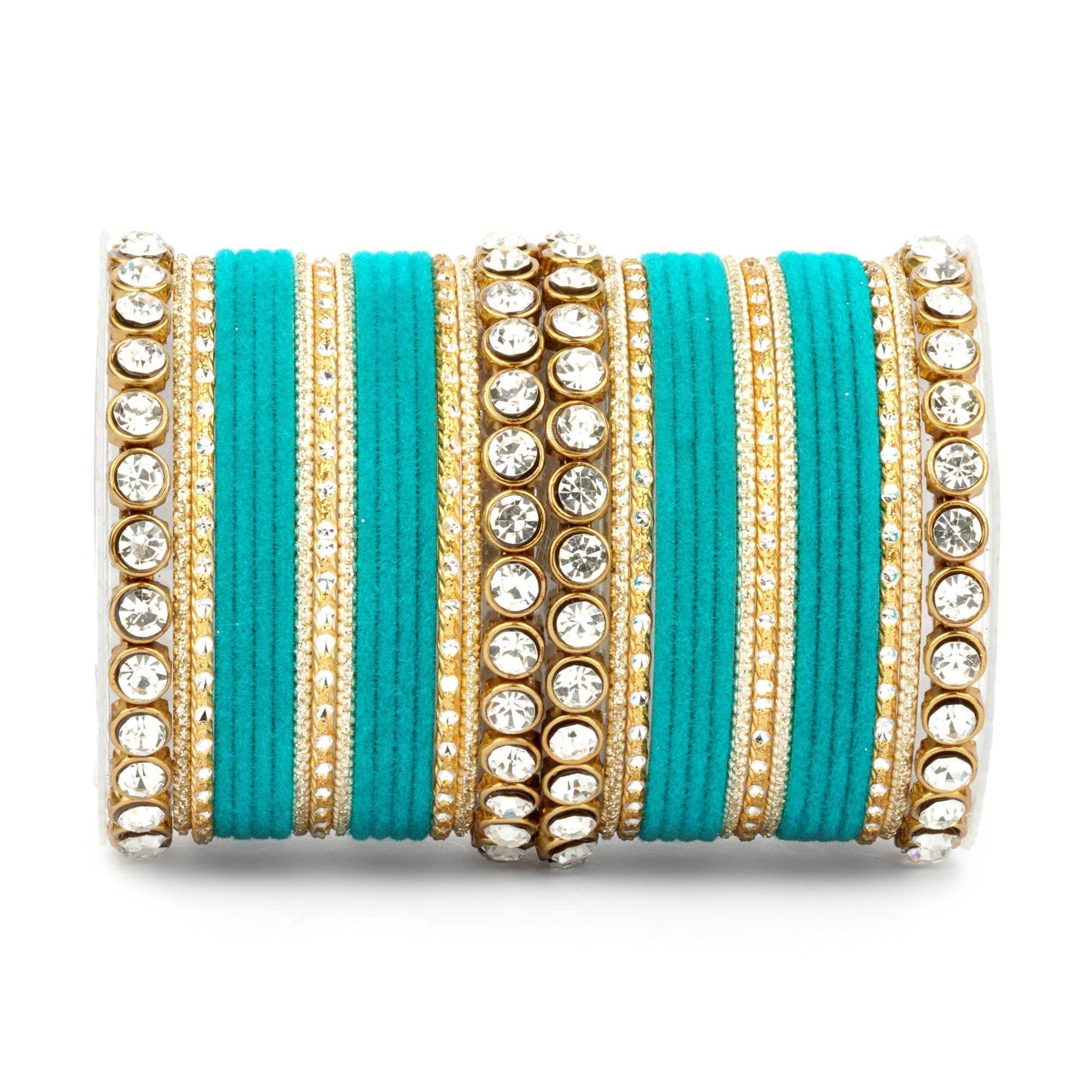 Traditional Velvet Bangle Set by T4 Jewels with Stone Kadas for Women Teal All Bangle Sets T4 Jewels