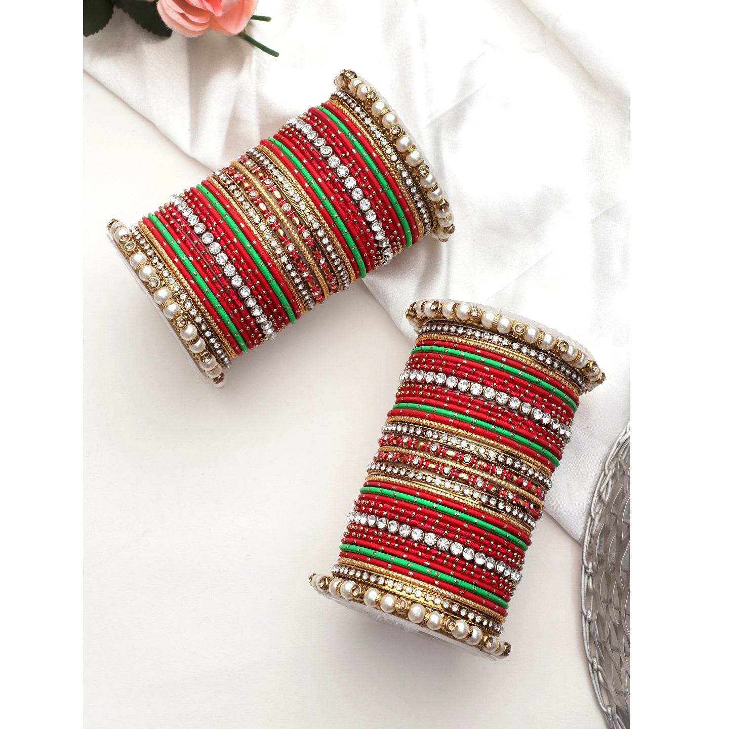 Set of 2 Fancy Bridal Bangle sets by T4 Jewels Red-Green All Bangle Sets T4 Jewels