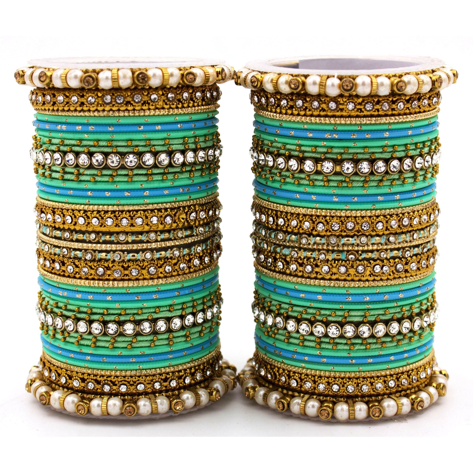 Set of 2 Fancy Bridal Bangle sets by T4 Jewels Mint-Skyblue All Bangle Sets T4 Jewels