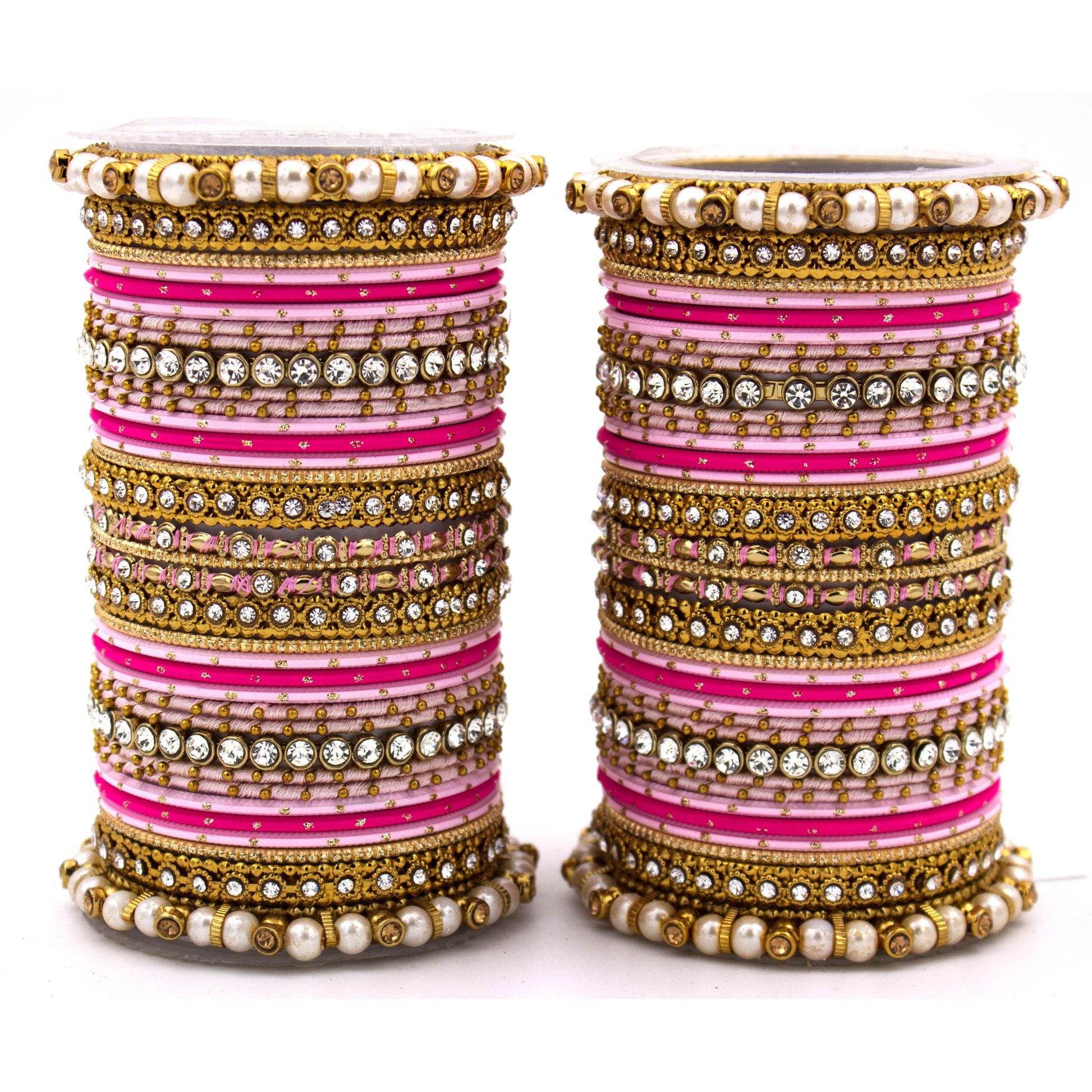 Set of 2 Fancy Bridal Bangle sets by T4 Jewels Pink-Rani All Bangle Sets T4 Jewels