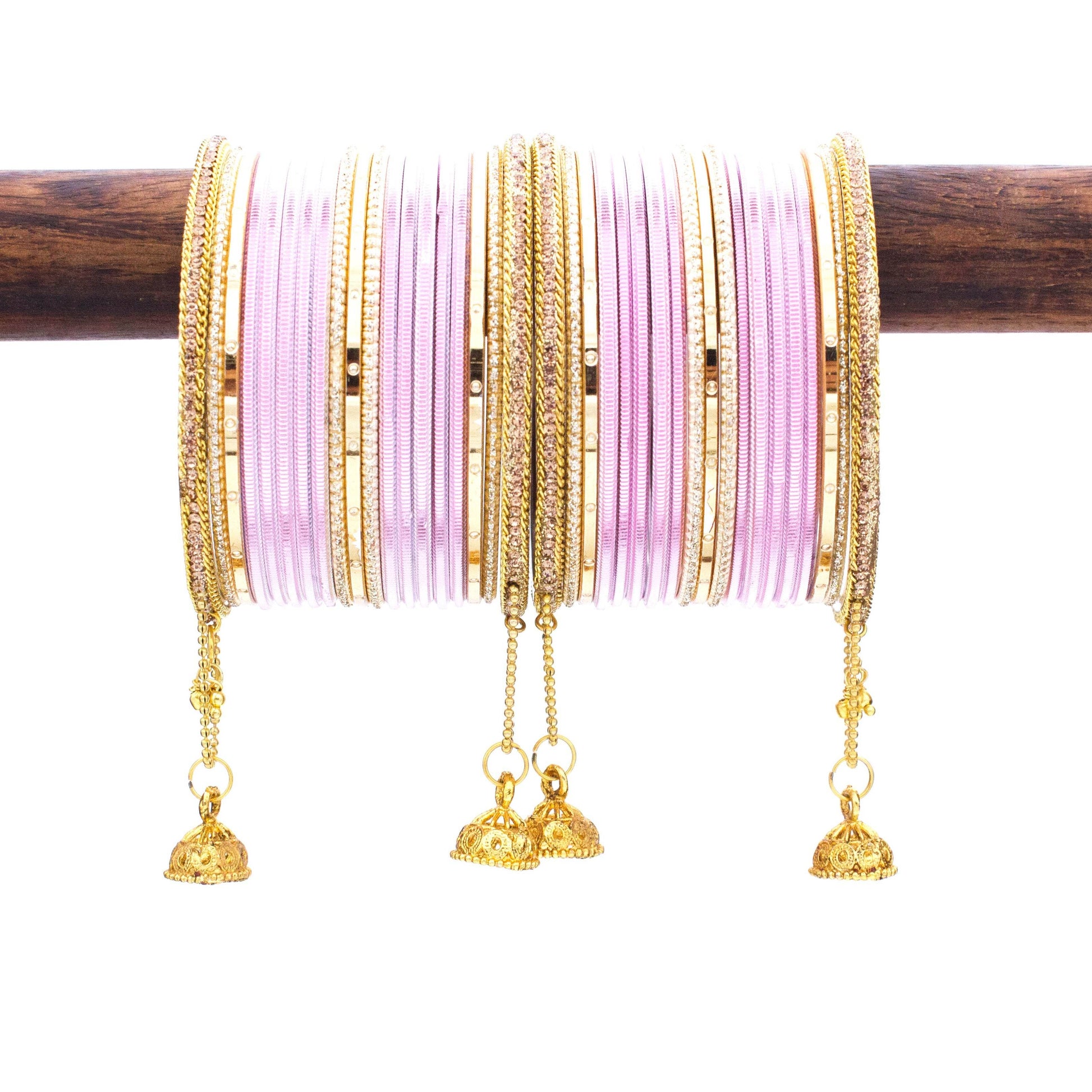 T4 Jewels Shining Bangle with Jhumki and Lac side Bangles for two hands Baby Pink All Bangle Sets T4 Jewels