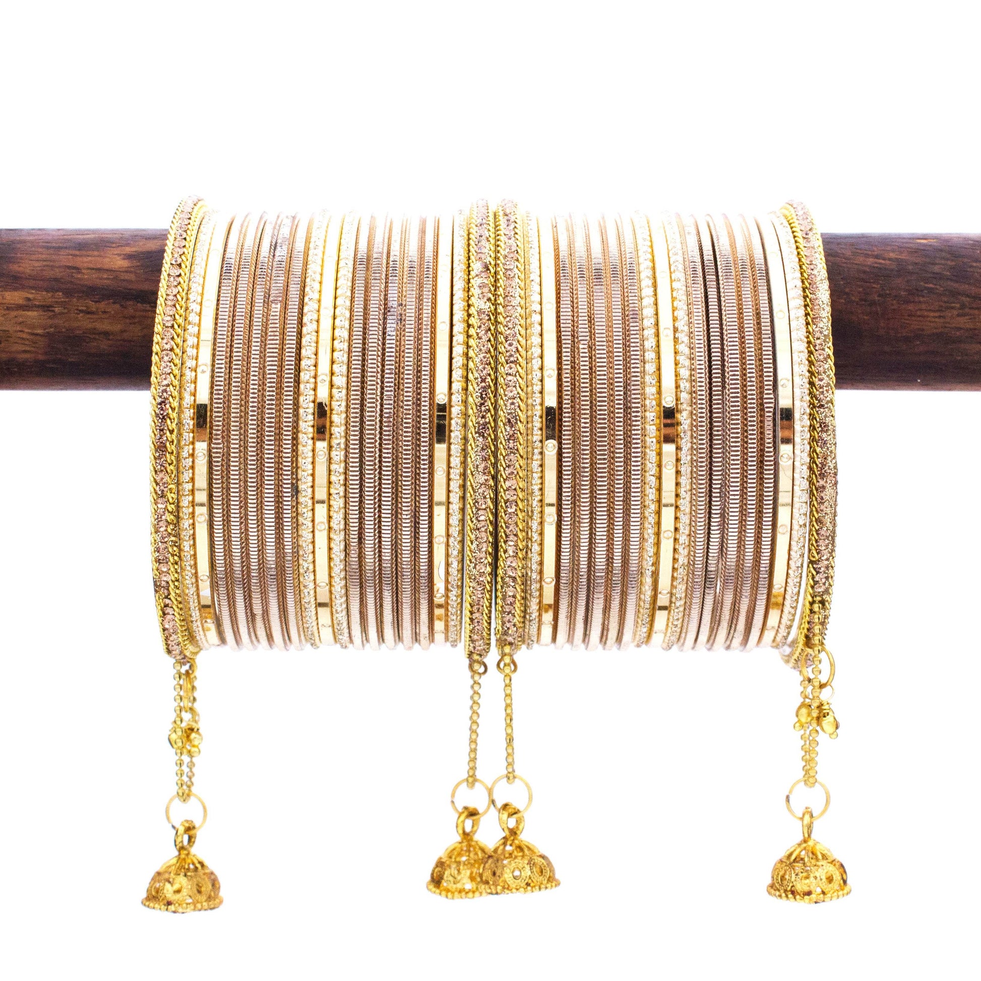 T4 Jewels Shining Bangle with Jhumki and Lac side Bangles for two hands Brown All Bangle Sets T4 Jewels