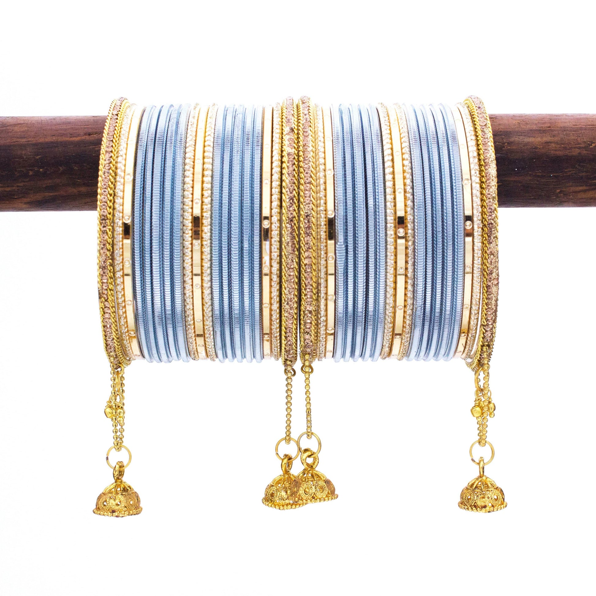 T4 Jewels Shining Bangle with Jhumki and Lac side Bangles for two hands Dark Grey All Bangle Sets T4 Jewels