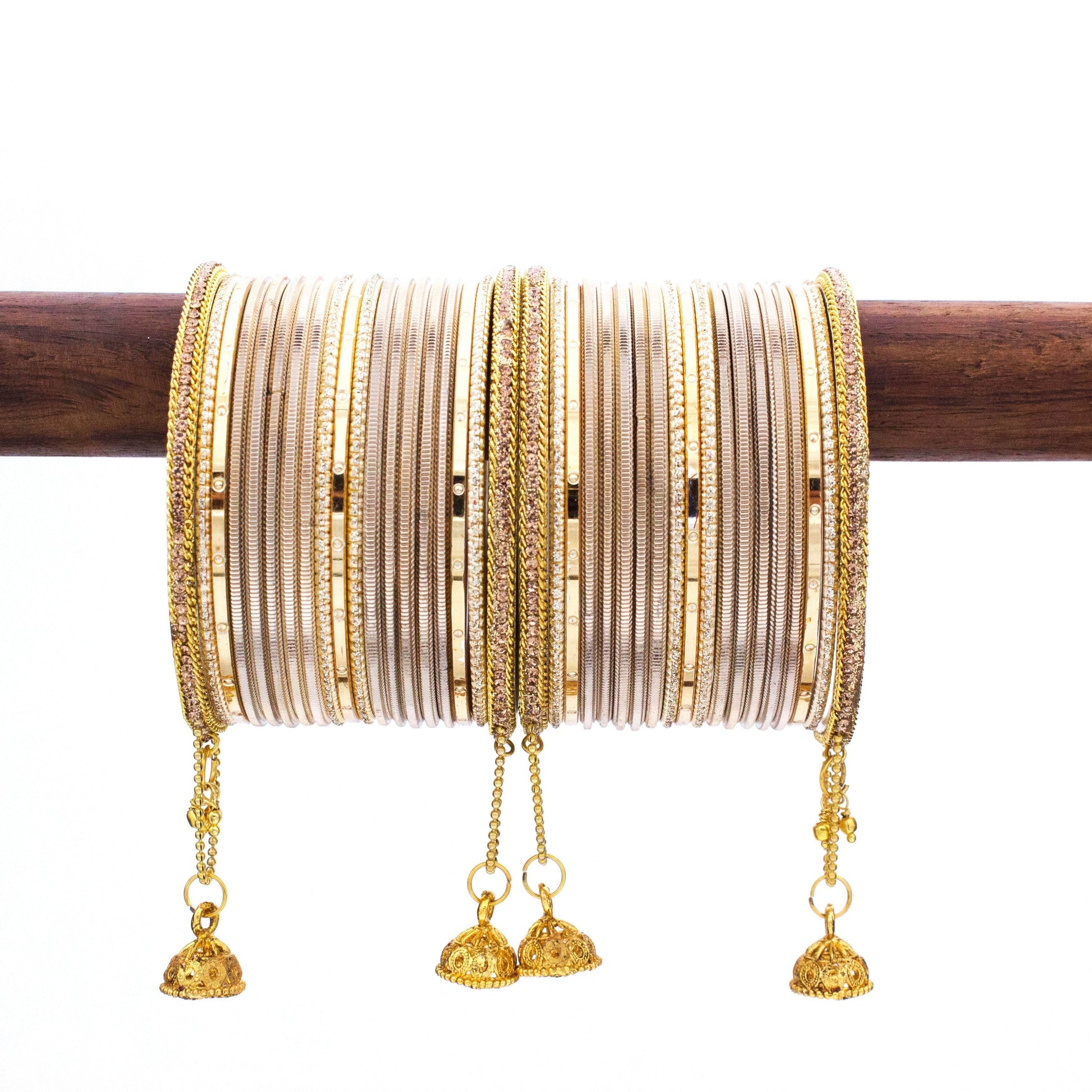 T4 Jewels Shining Bangle with Jhumki and Lac side Bangles for two hands Light Brown All Bangle Sets T4 Jewels