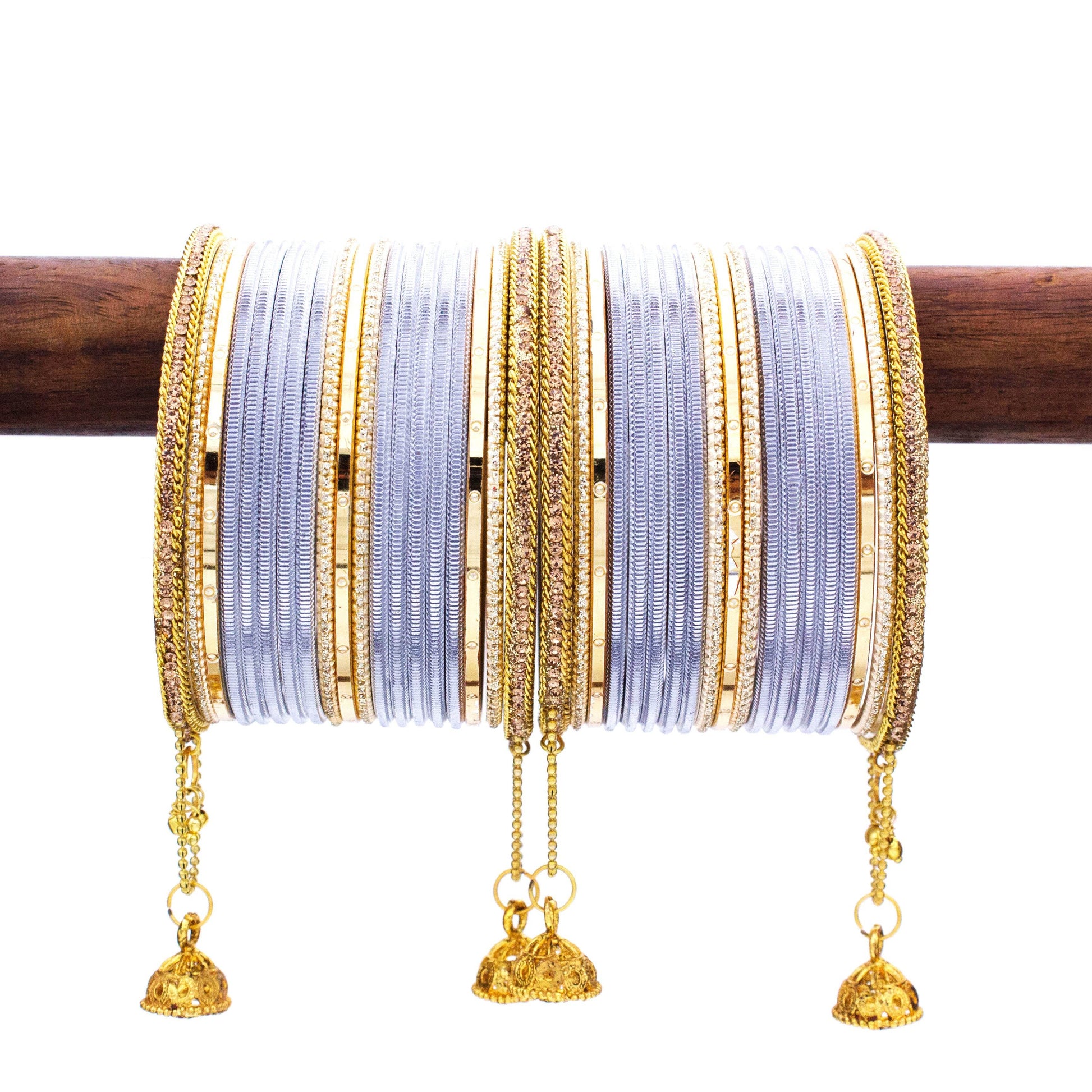 T4 Jewels Shining Bangle with Jhumki and Lac side Bangles for two hands Light Grey All Bangle Sets T4 Jewels