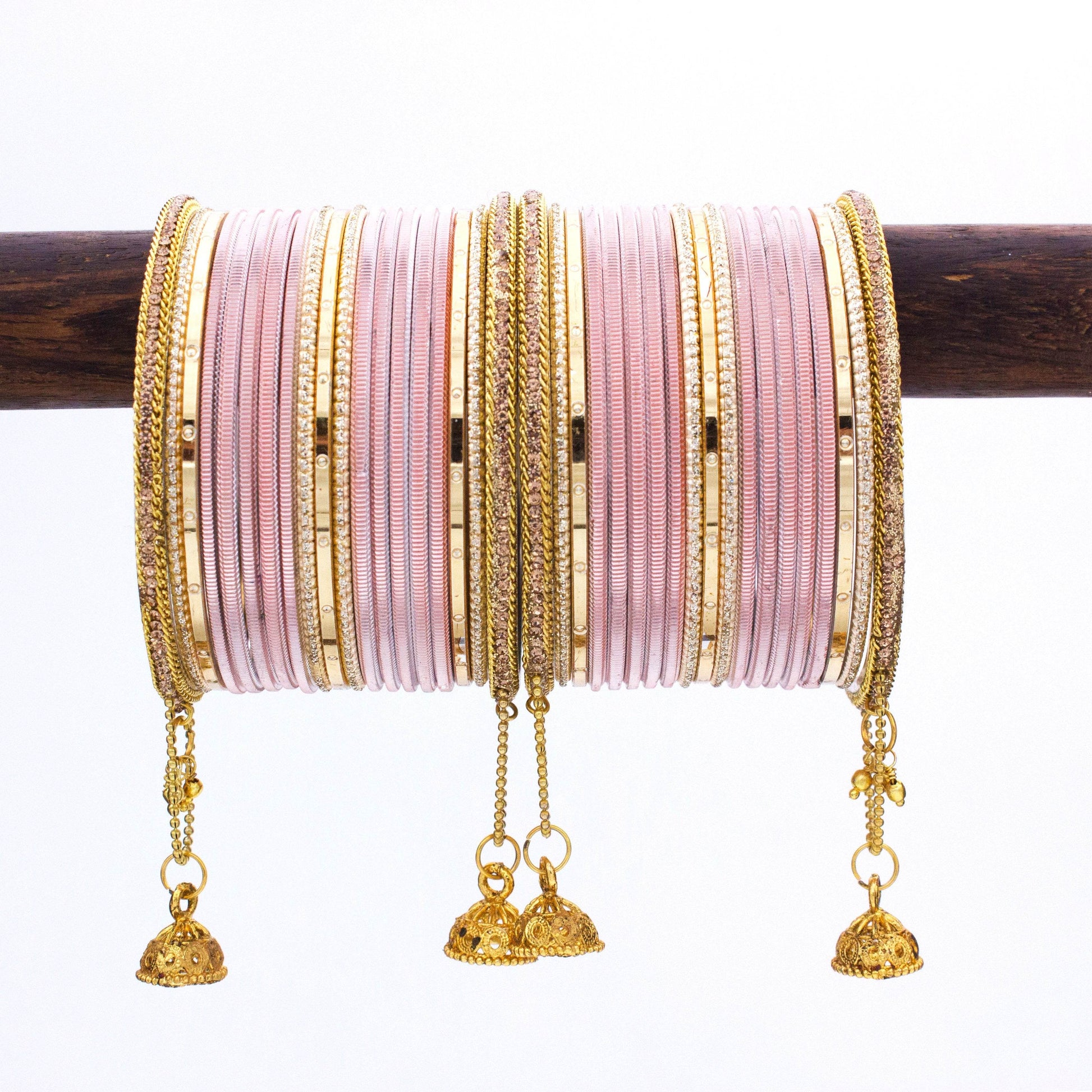 T4 Jewels Shining Bangle with Jhumki and Lac side Bangles for two hands Peach All Bangle Sets T4 Jewels