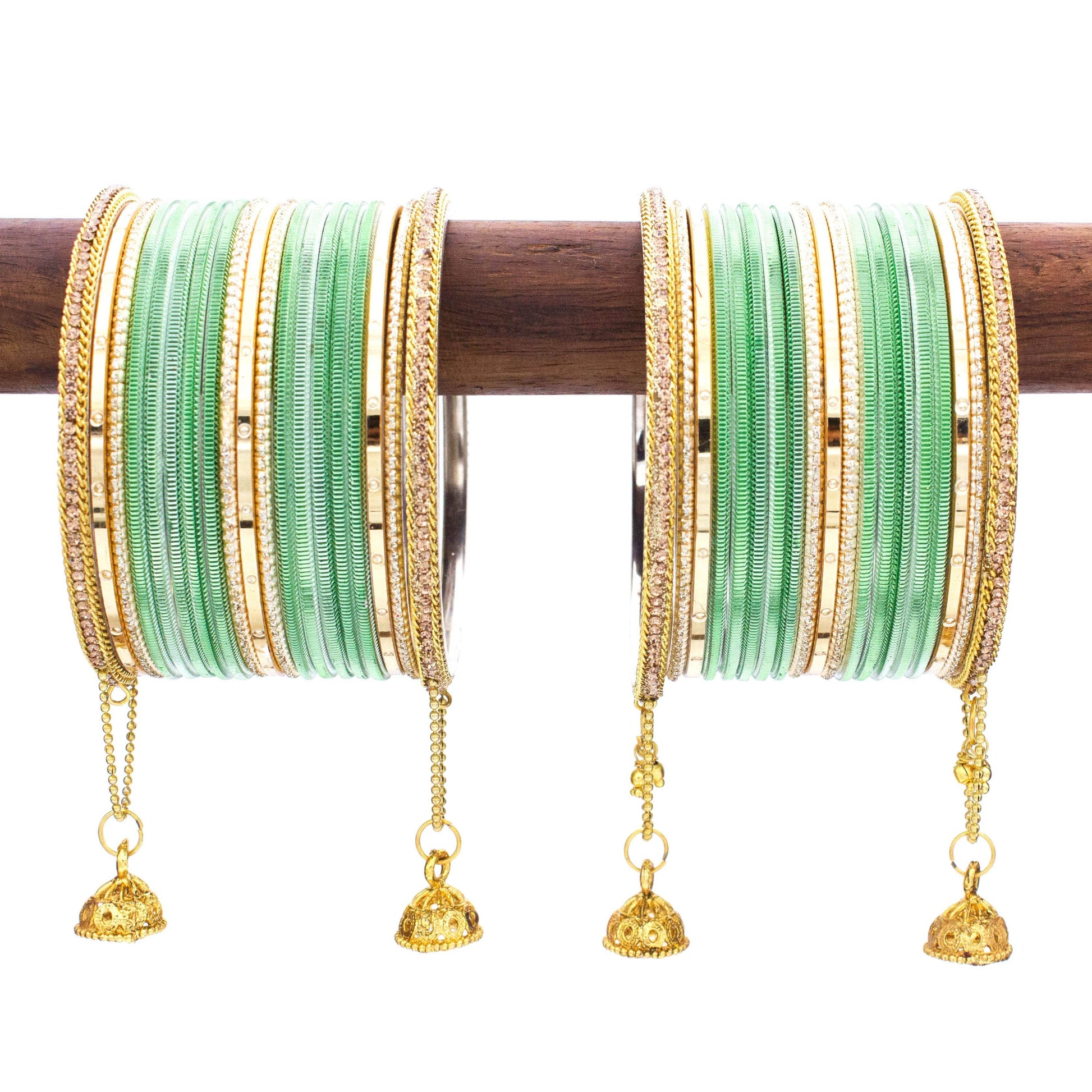 T4 Jewels Shining Bangle with Jhumki and Lac side Bangles for two hands Pista All Bangle Sets T4 Jewels