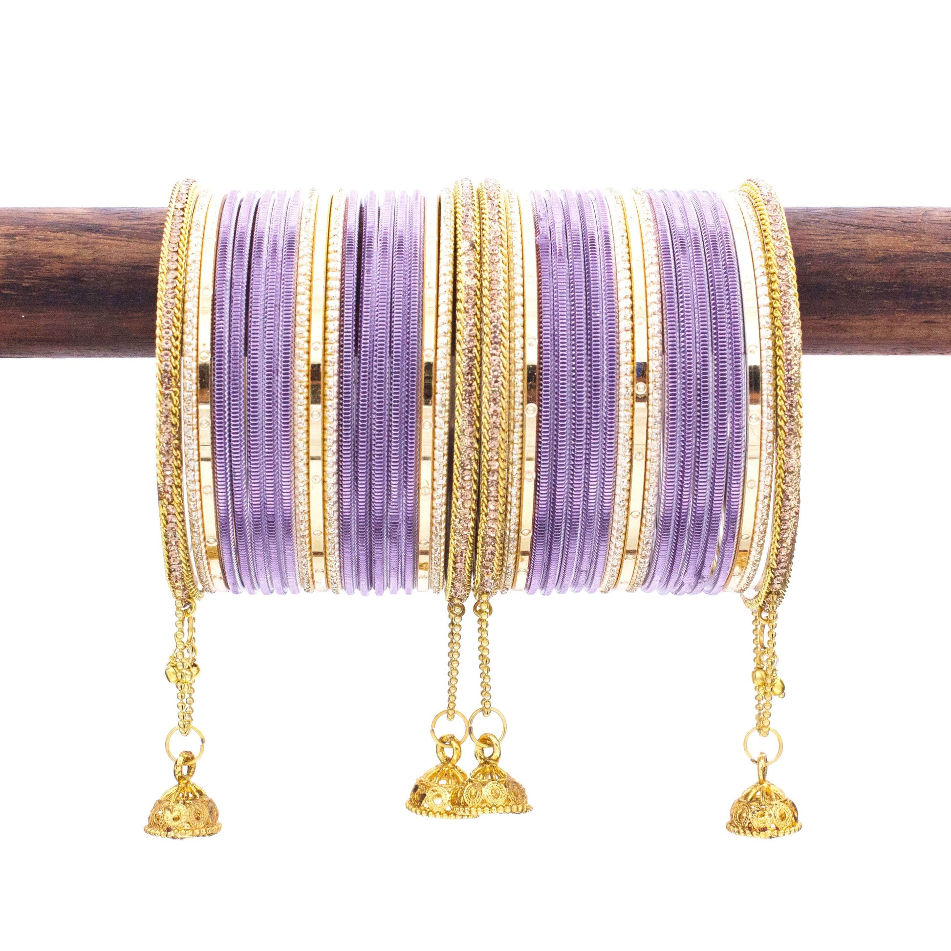 T4 Jewels Shining Bangle with Jhumki and Lac side Bangles for two hands Purple All Bangle Sets T4 Jewels