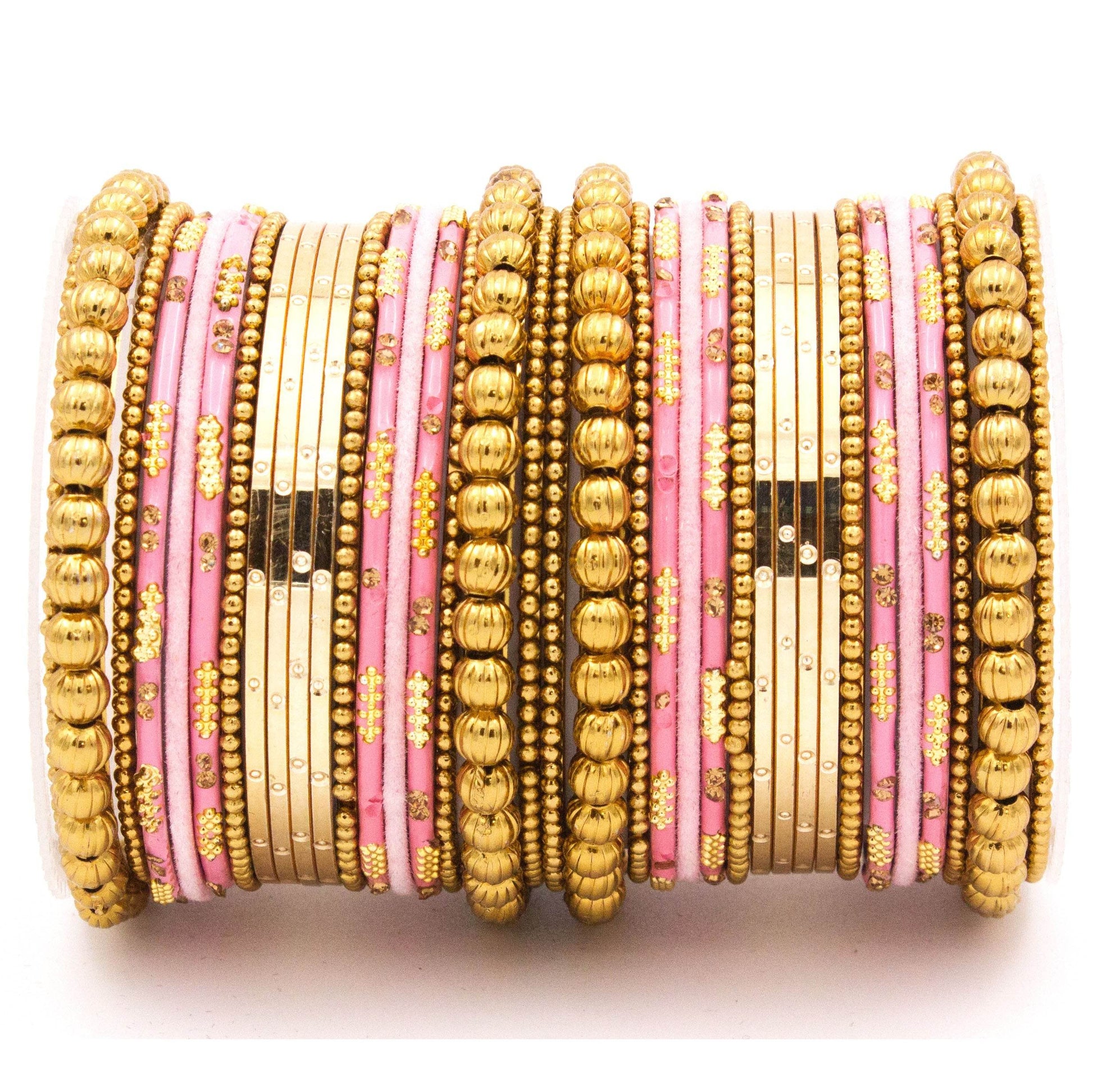 Traditional bangle set for two hands with velvet and meenakari bangles by T4 Jewels Baby Pink All Bangle Sets T4 Jewels