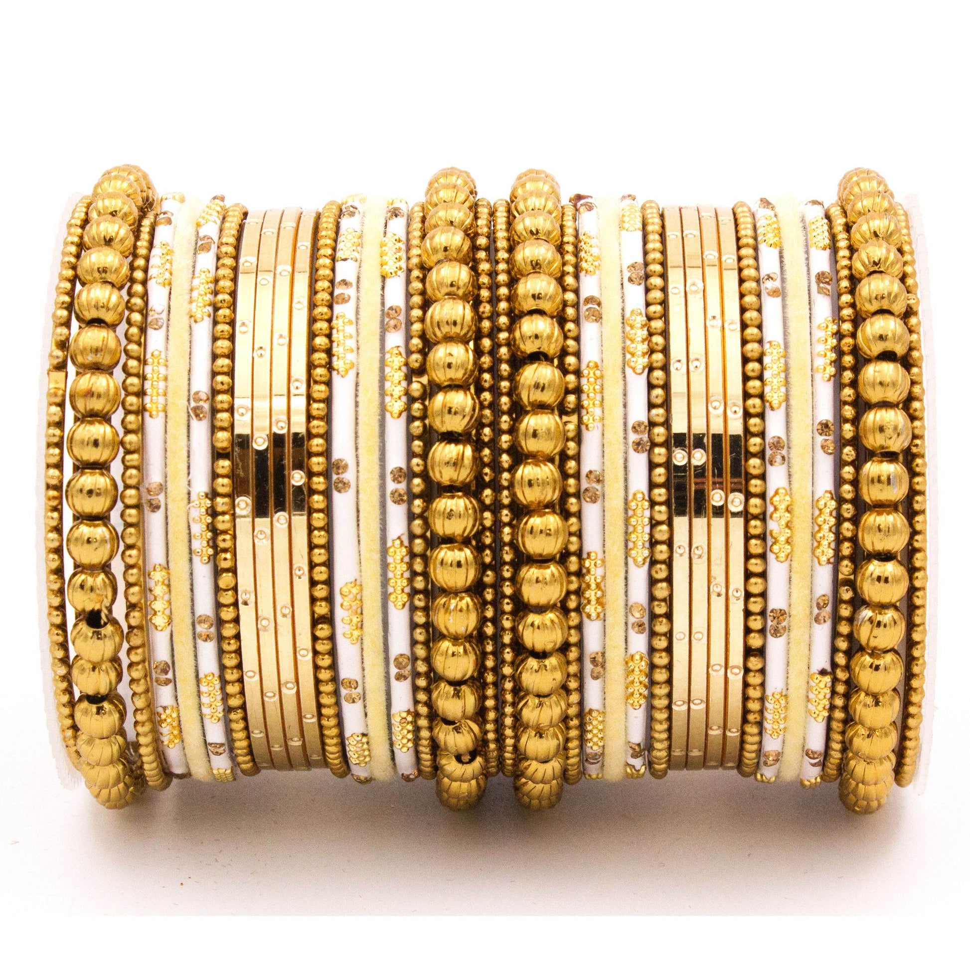 Traditional bangle set for two hands with velvet and meenakari bangles by T4 Jewels Beige All Bangle Sets T4 Jewels