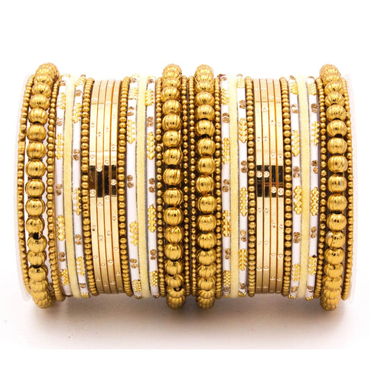 Traditional bangle set for two hands with velvet and meenakari bangles by T4 Jewels Beige All Bangle Sets T4 Jewels