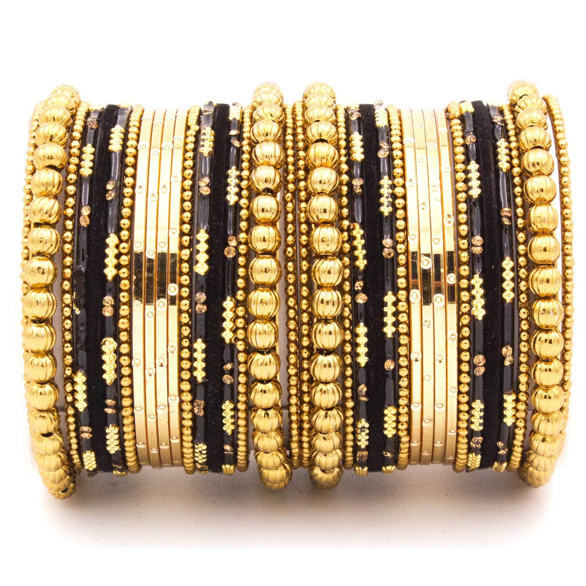 Traditional bangle set for two hands with velvet and meenakari bangles by T4 Jewels Black All Bangle Sets T4 Jewels