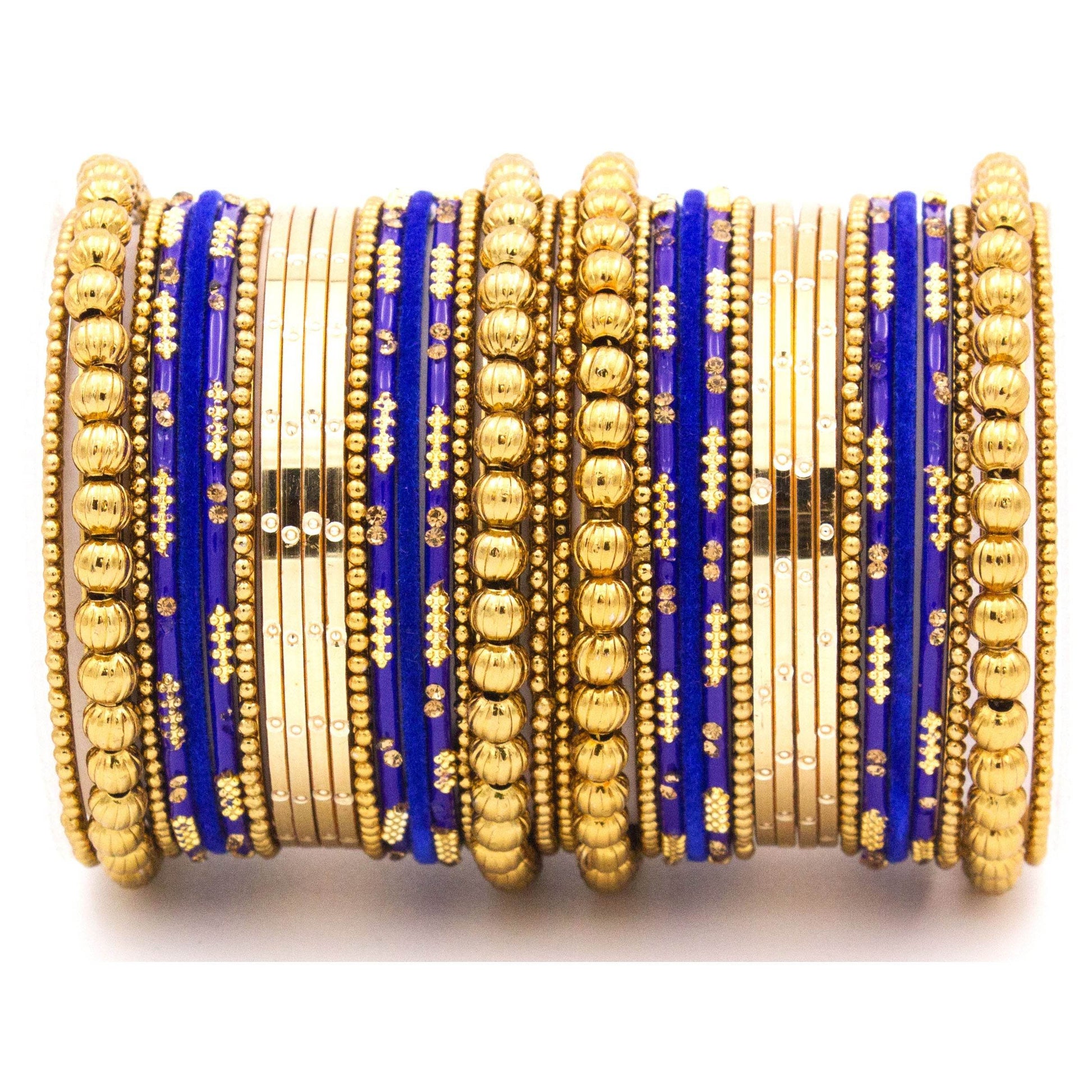 Traditional bangle set for two hands with velvet and meenakari bangles by T4 Jewels Blue All Bangle Sets T4 Jewels