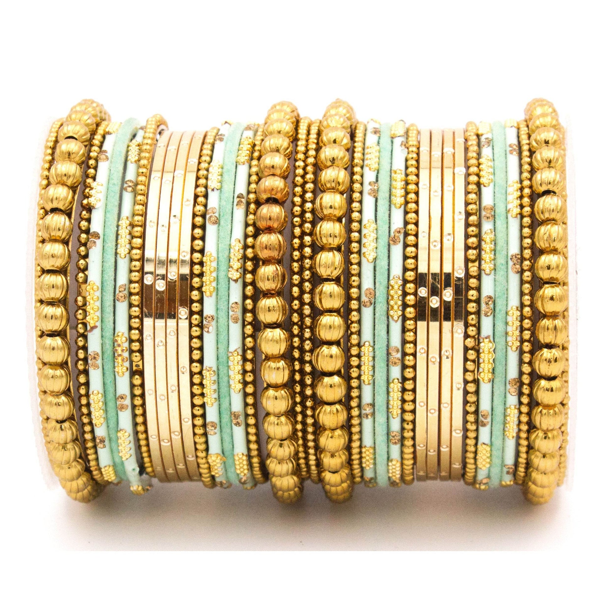 Traditional bangle set for two hands with velvet and meenakari bangles by T4 Jewels Pista All Bangle Sets T4 Jewels