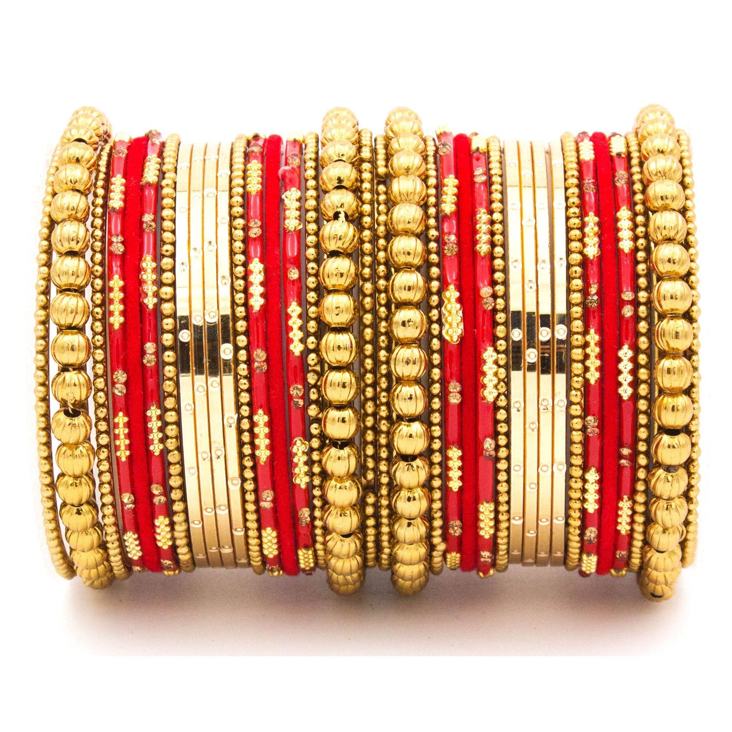 Traditional bangle set for two hands with velvet and meenakari bangles by T4 Jewels Red All Bangle Sets T4 Jewels