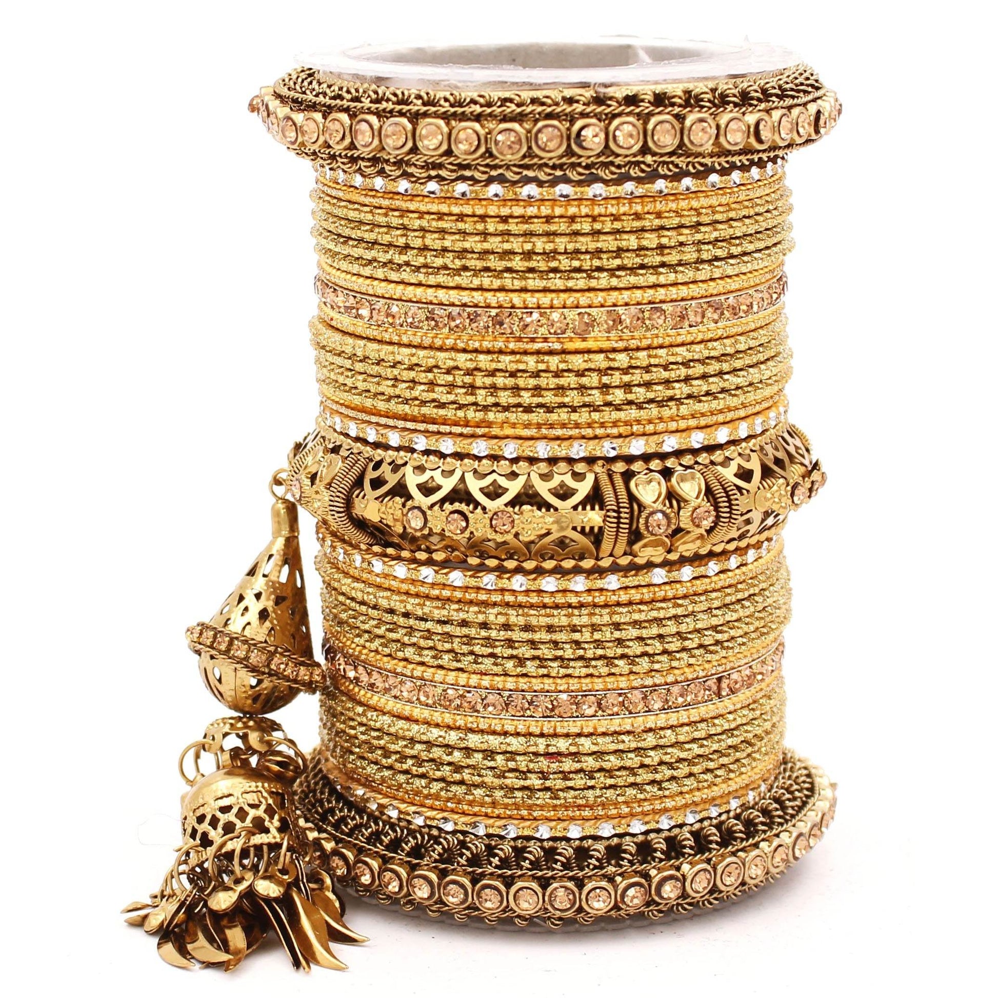 Antique Jhumki Latkan Bangle set for Women by T4 Jewels Golden All Bangle Sets T4 Jewels