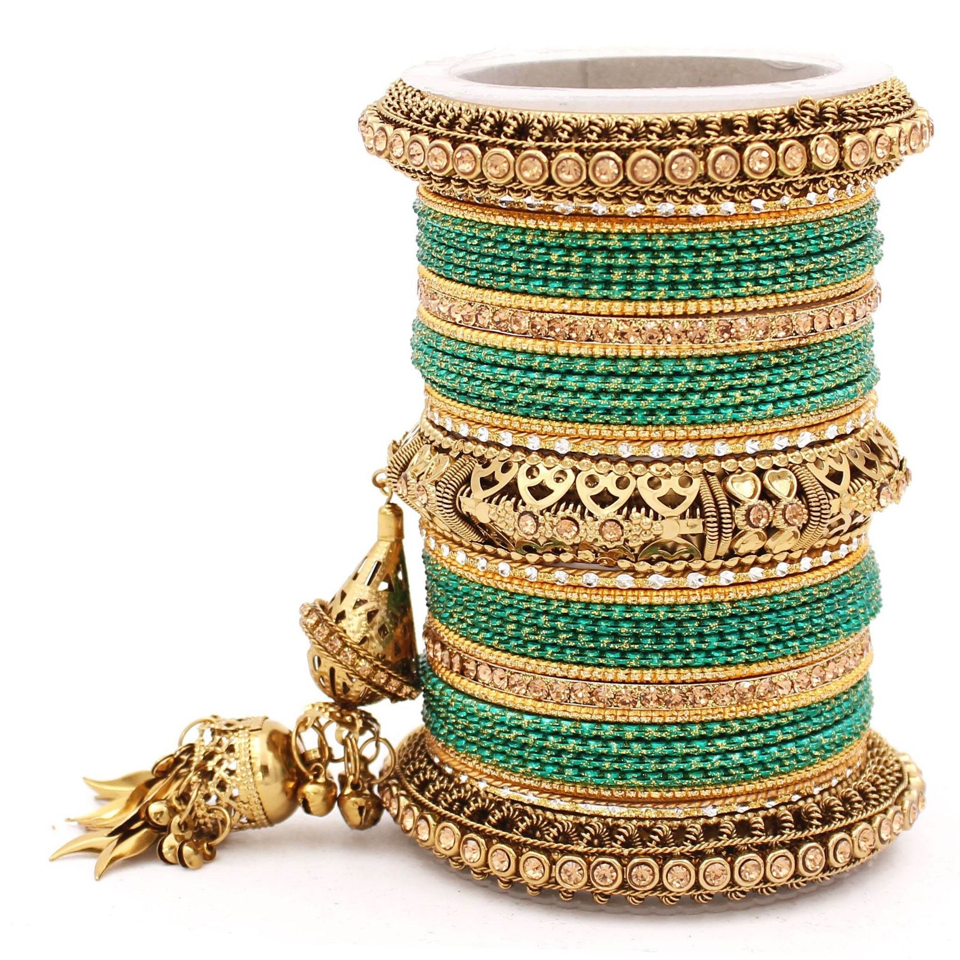Antique Jhumki Latkan Bangle set for Women by T4 Jewels Radium All Bangle Sets T4 Jewels