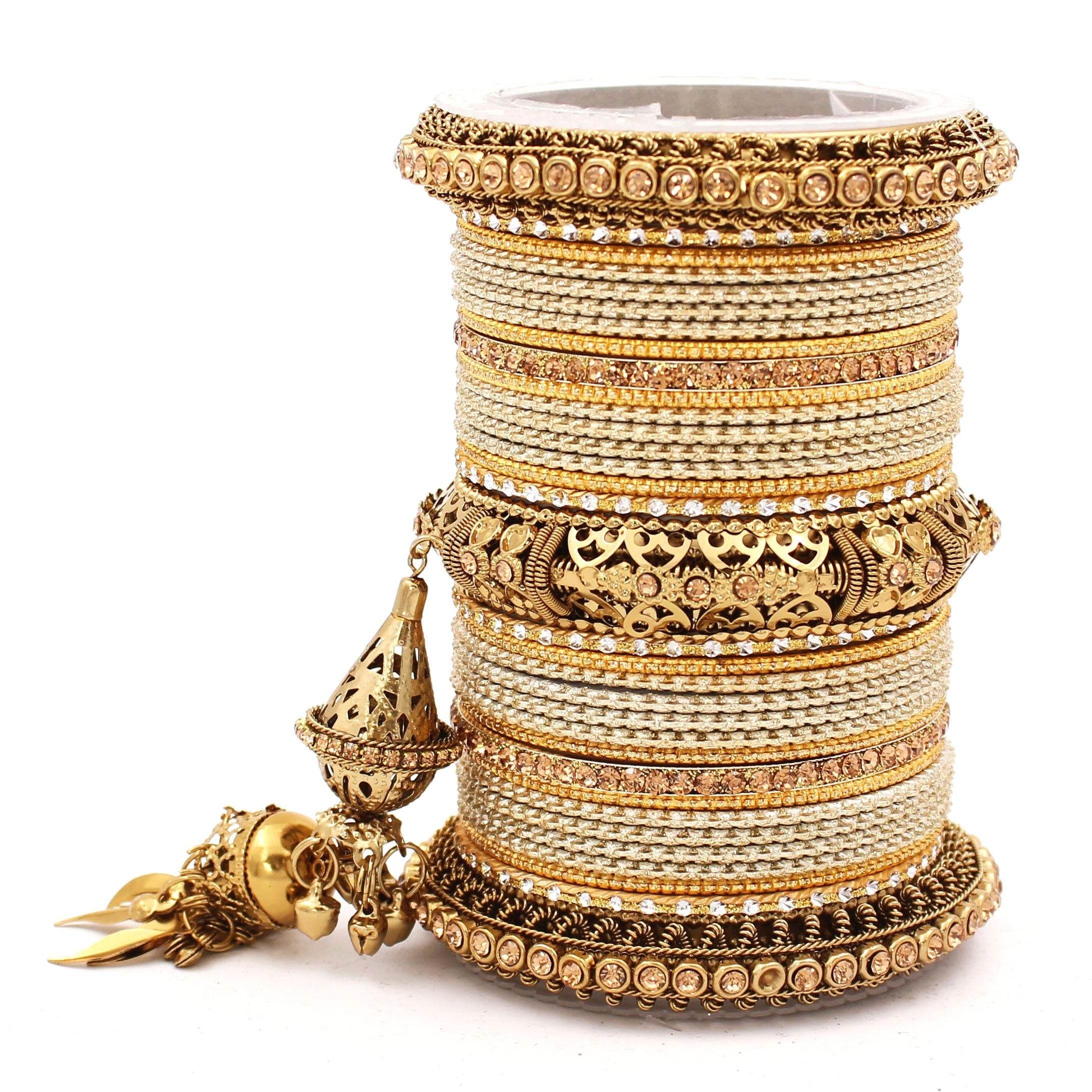 Antique Jhumki Latkan Bangle set for Women by T4 Jewels Silver All Bangle Sets T4 Jewels