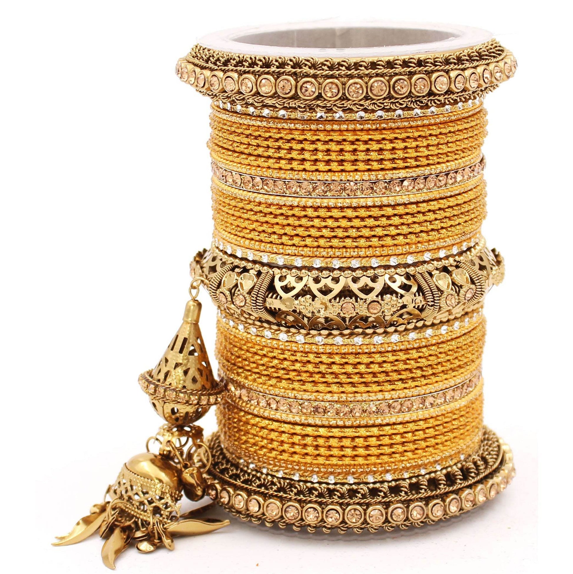 Antique Jhumki Latkan Bangle set for Women by T4 Jewels Yellow All Bangle Sets T4 Jewels