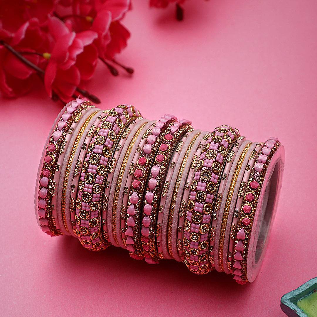 Traditional Lac Bangle set for Women by T4 Jewels Pink All Bangle Sets T4 Jewels