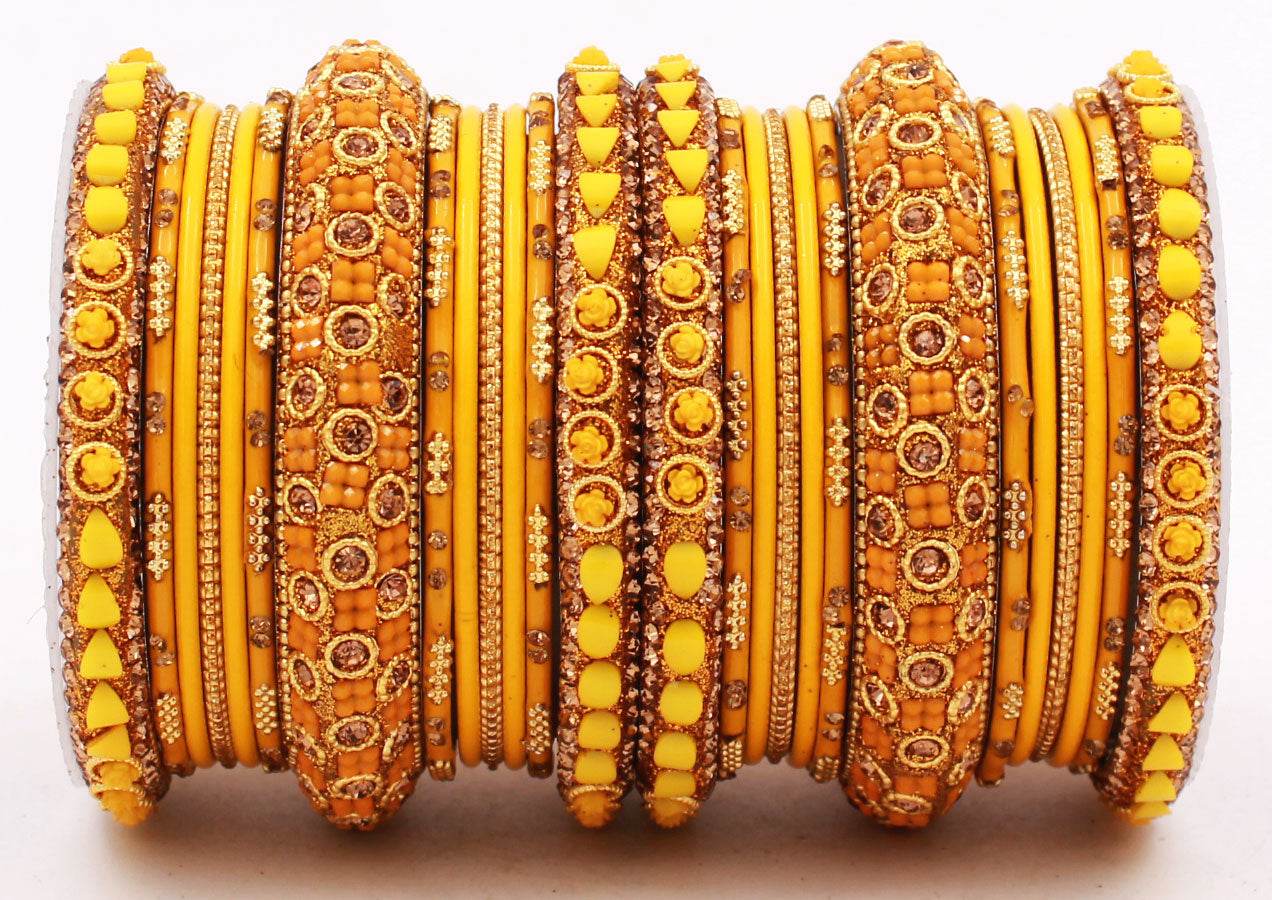 Traditional Lac Bangle set for Women by T4 Jewels Yellow All Bangle Sets T4 Jewels