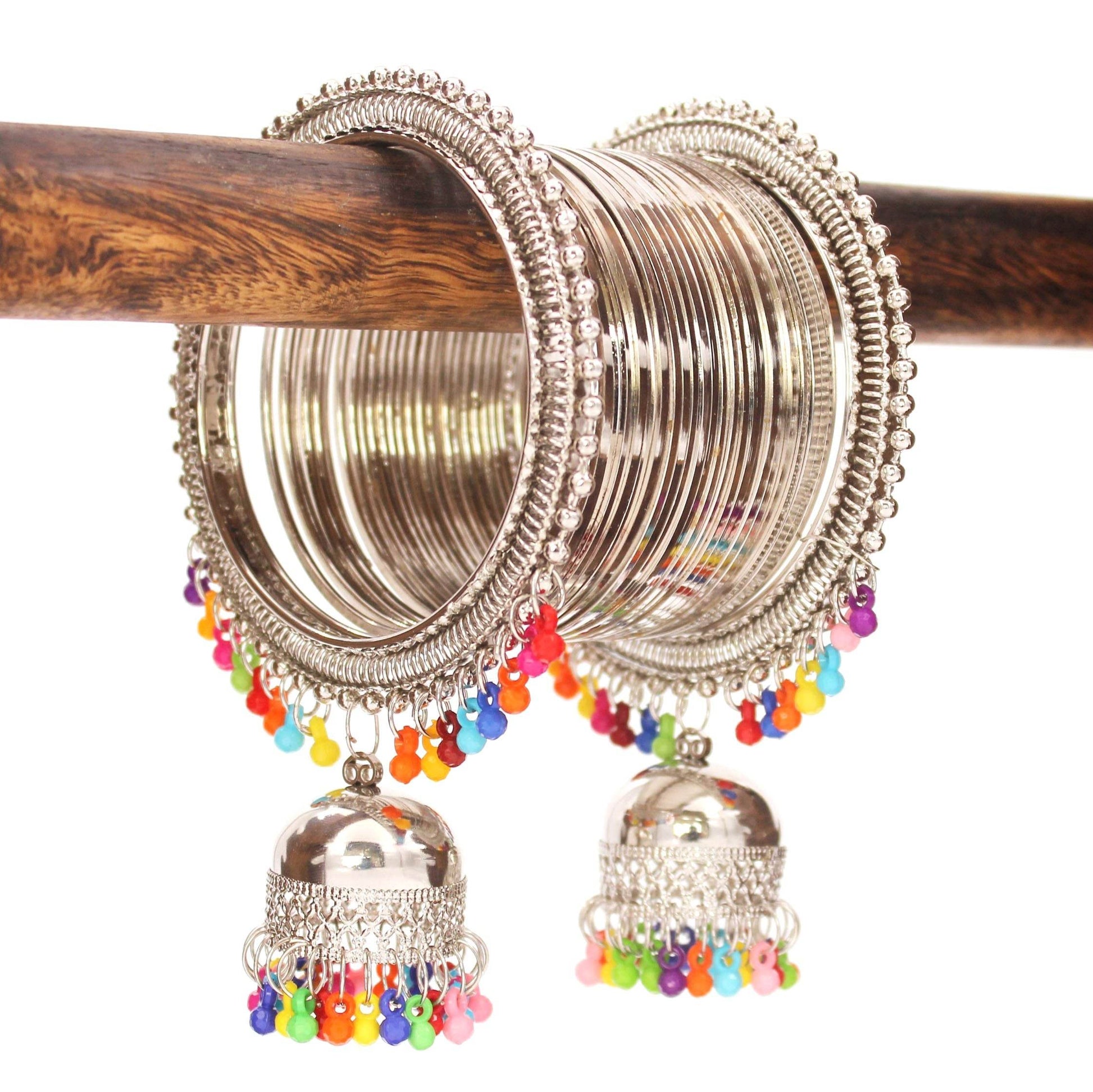 Traditional Shining Silver Jhumki Set Silver All Bangle Sets T4 Jewels