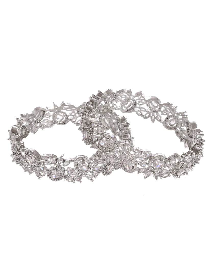 Set of 2 Silver Plated American Diamond Stone Bangles (AD-0011) AD Bangles T4 Jewels
