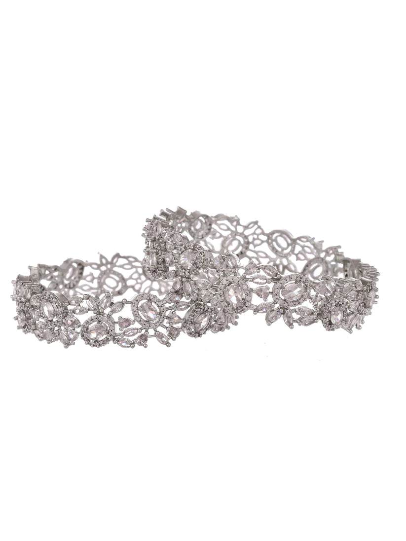 Set of 2 Silver Plated American Diamond Stone Bangles (AD-0011) AD Bangles T4 Jewels