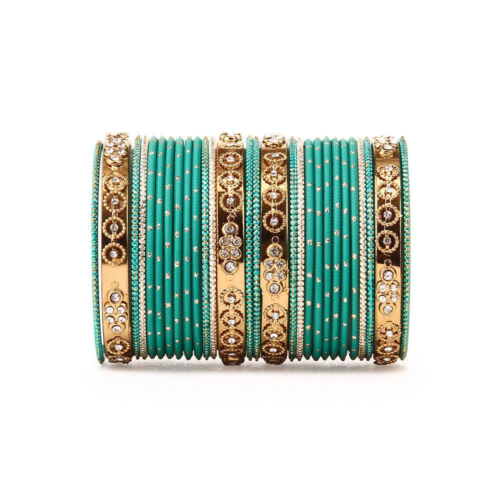 Traditional Bangle Set With Golden Dotted Bangles Green All Bangle Sets T4 Jewels