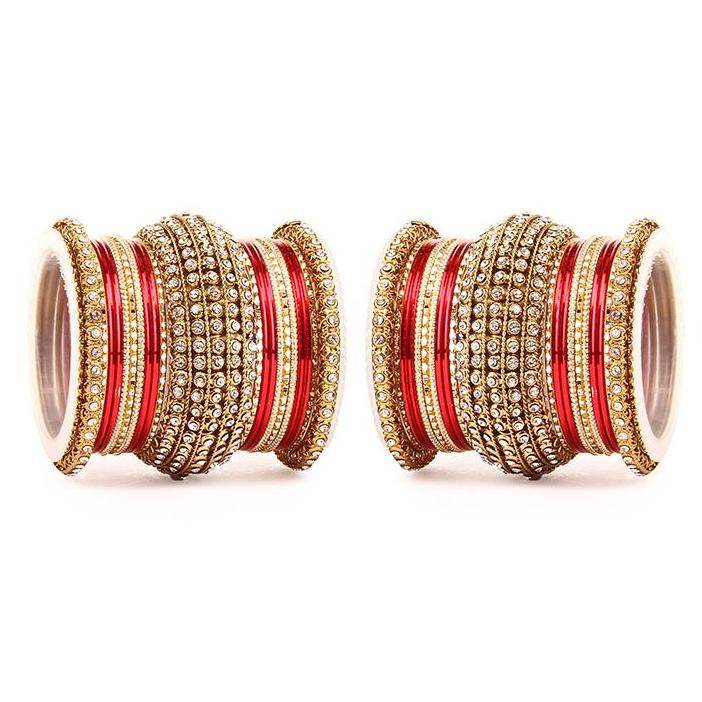 Set of 2 Colored Chakri Shining Bangle Set Red All Bangle Sets T4 Jewels