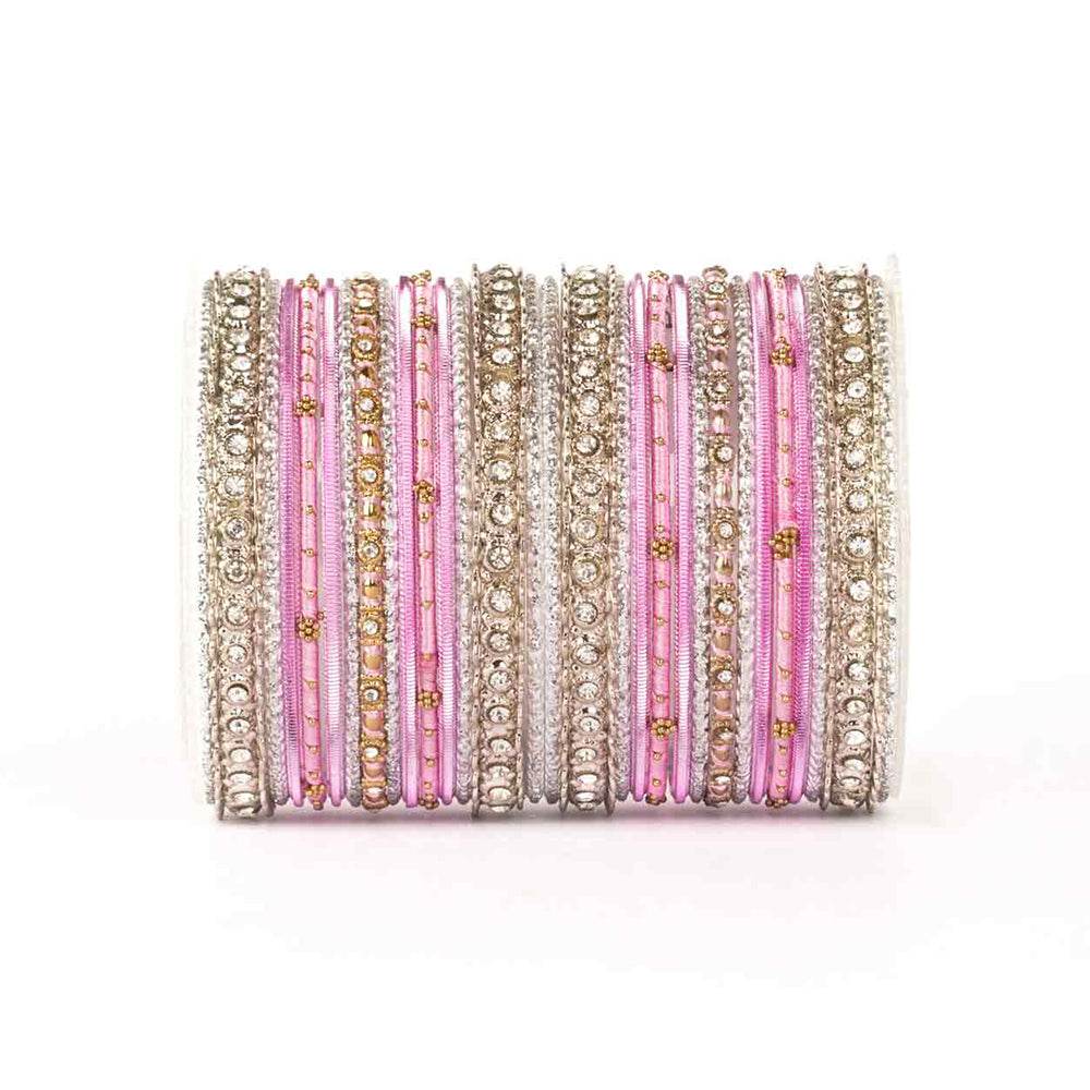 Elegant Colored Thread Bangle Set Pink-Silver All Bangle Sets T4 Jewels