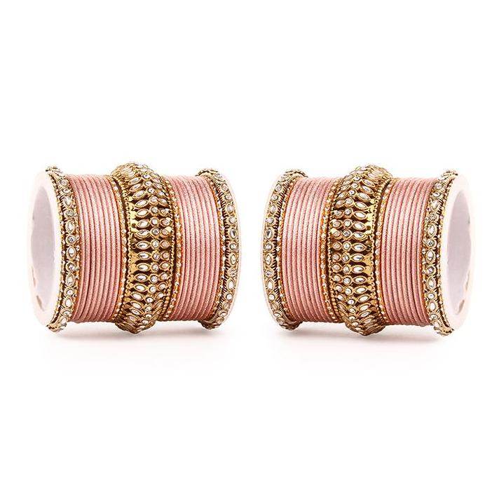 Set of 2 Bridal Kundan Bangle Set Peach All Bangle Sets T4 Jewels