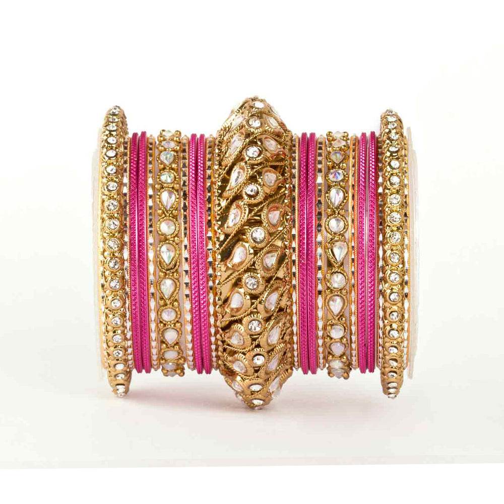 Traditional All Kundan Bangle Set For One Hand Pink All Bangle Sets T4 Jewels