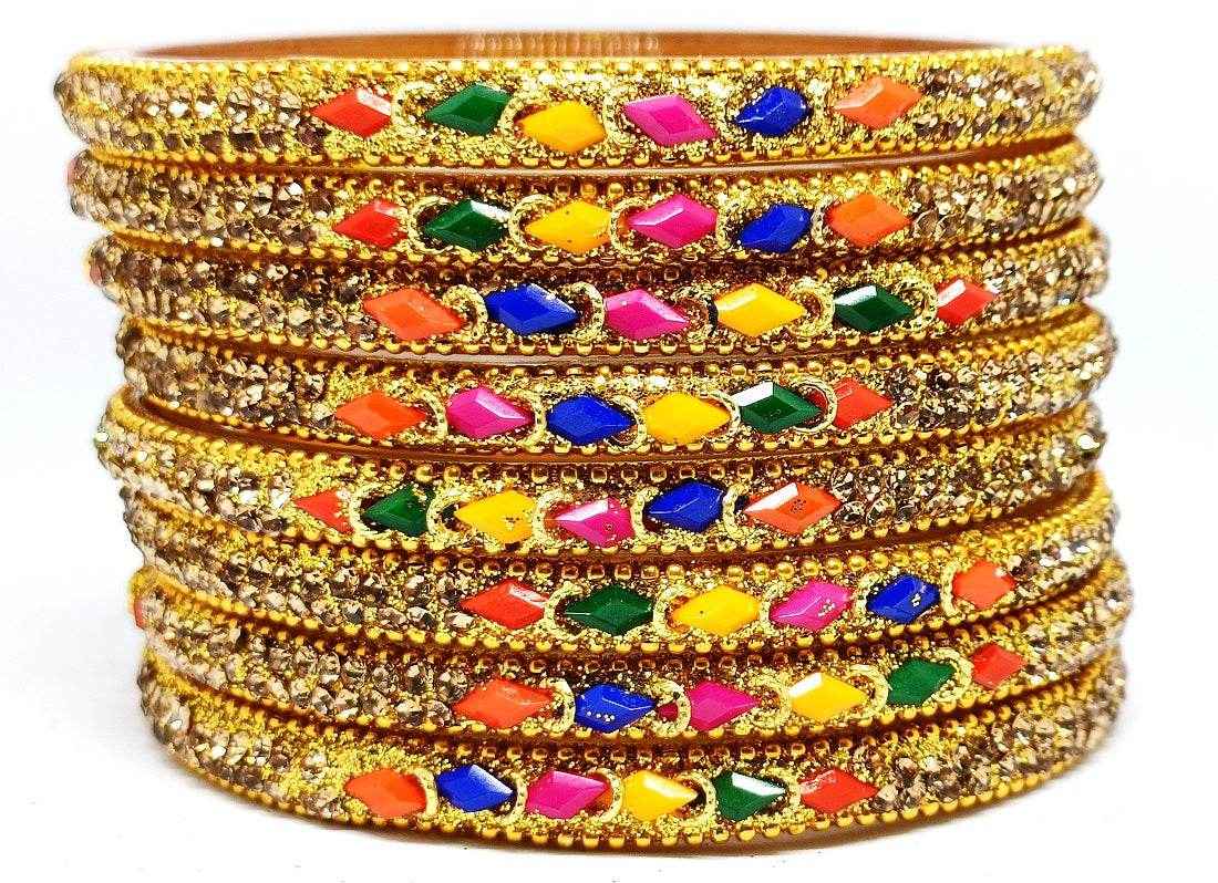 T4 Jewels (Large Size) Red, Green MultiColor Glass Kada Bangles (Pack Of 8)-NLKNTH Large Size Bangles T4 Jewels