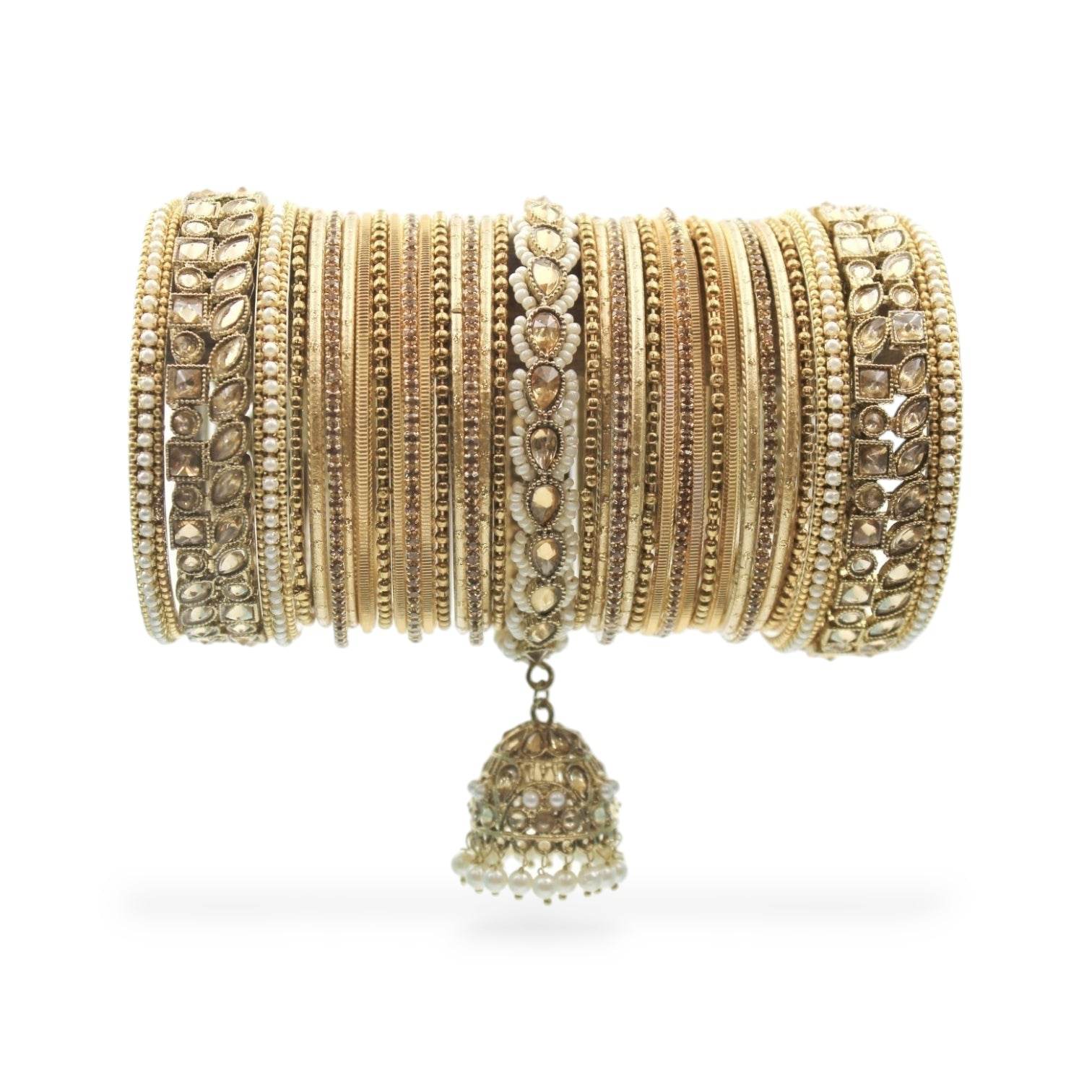 Colourful Jhumki Bangle set with Kundan Border Kada by T4 Jewels Golden All Bangle Sets T4 Jewels