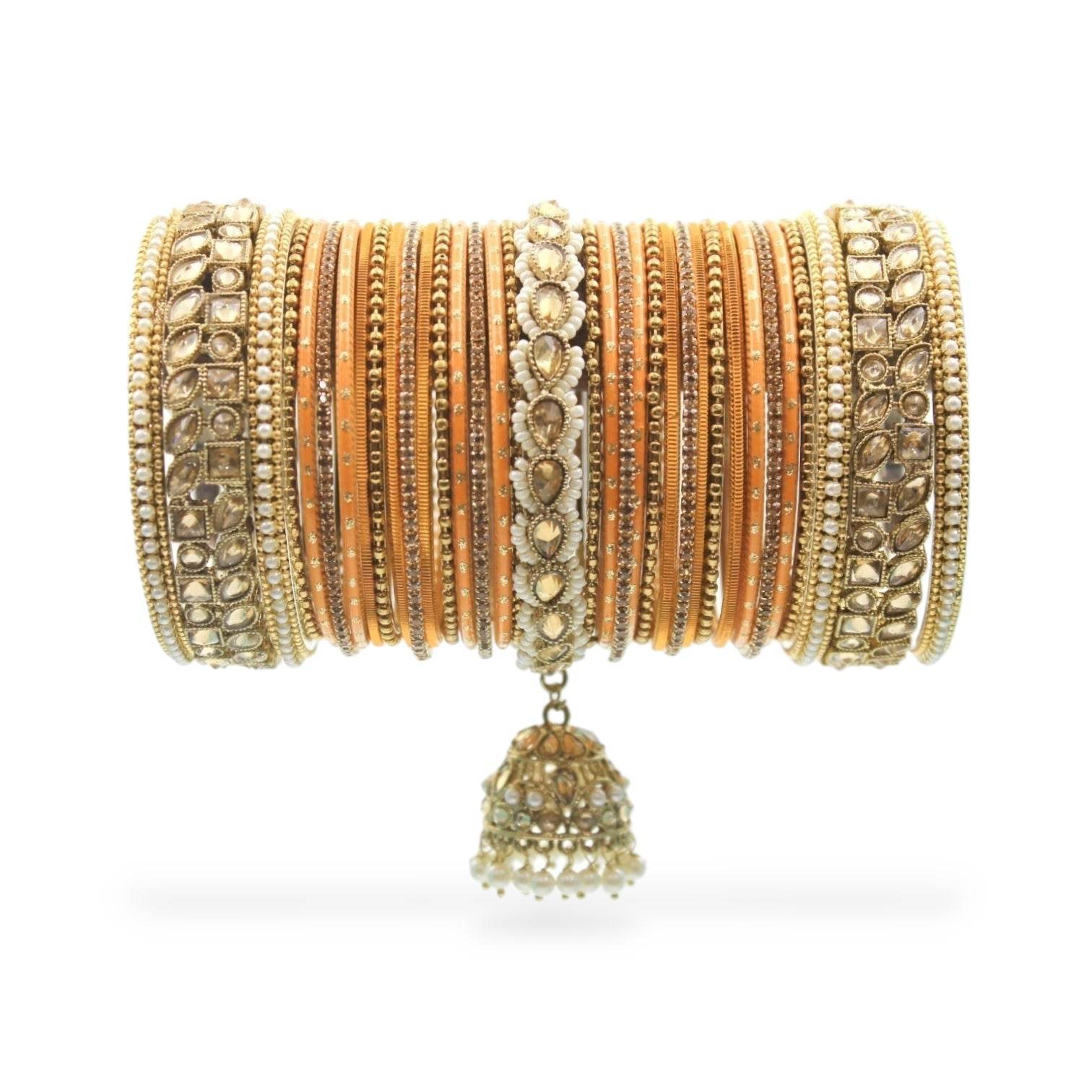Colourful Jhumki Bangle set with Kundan Border Kada by T4 Jewels Haldi All Bangle Sets T4 Jewels