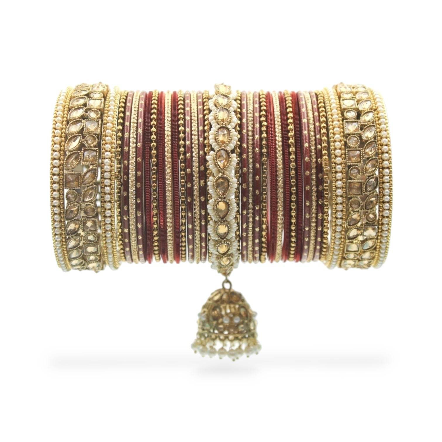 Colourful Jhumki Bangle set with Kundan Border Kada by T4 Jewels Maroon All Bangle Sets T4 Jewels