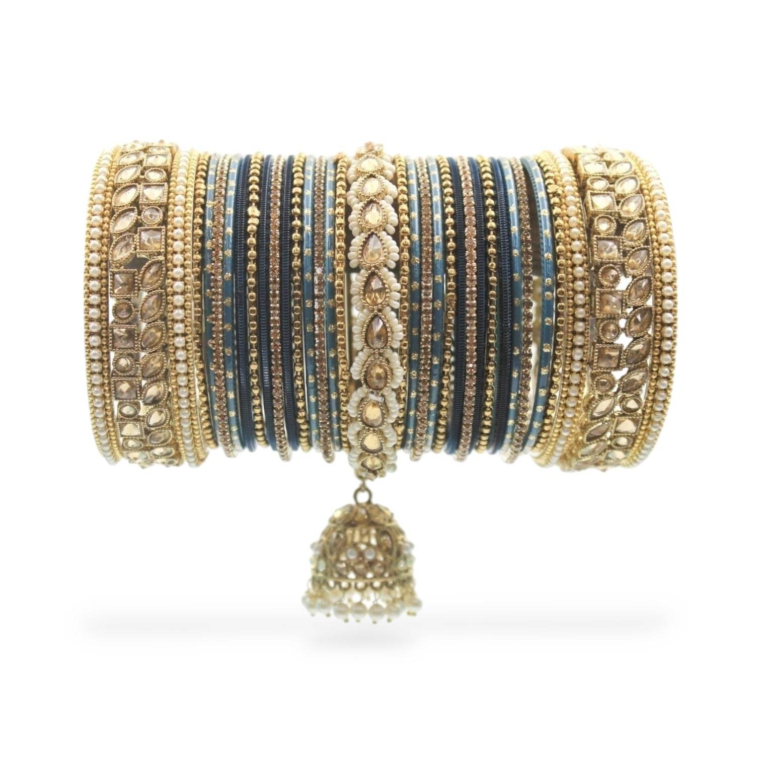 Colourful Jhumki Bangle set with Kundan Border Kada by T4 Jewels Peacock All Bangle Sets T4 Jewels