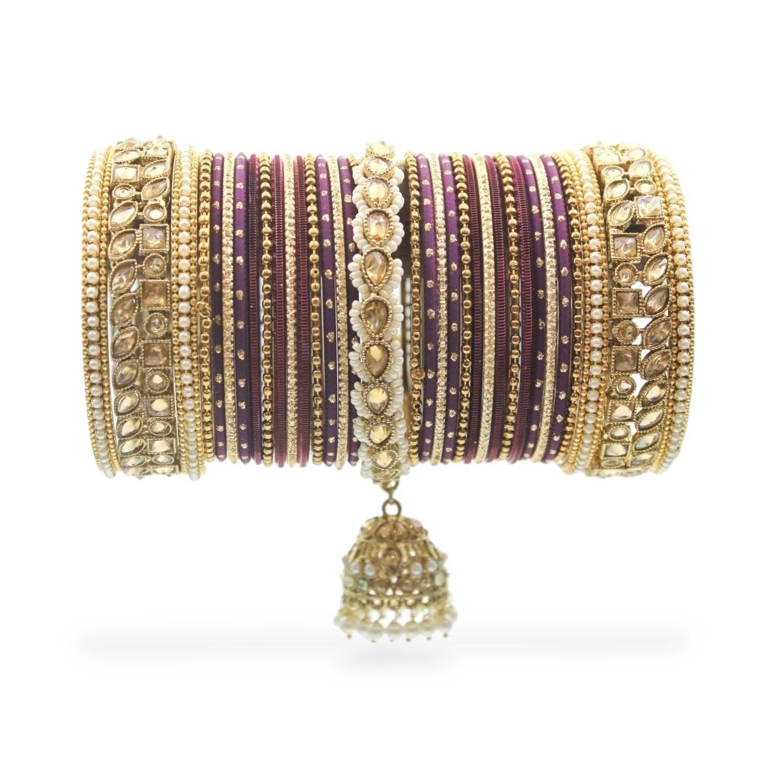 Colourful Jhumki Bangle set with Kundan Border Kada by T4 Jewels Wine All Bangle Sets T4 Jewels