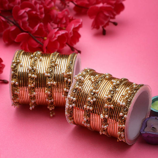 Shining Bangle Set with beaded Jhumki by T4 Jewels Golden All Bangle Sets T4 Jewels
