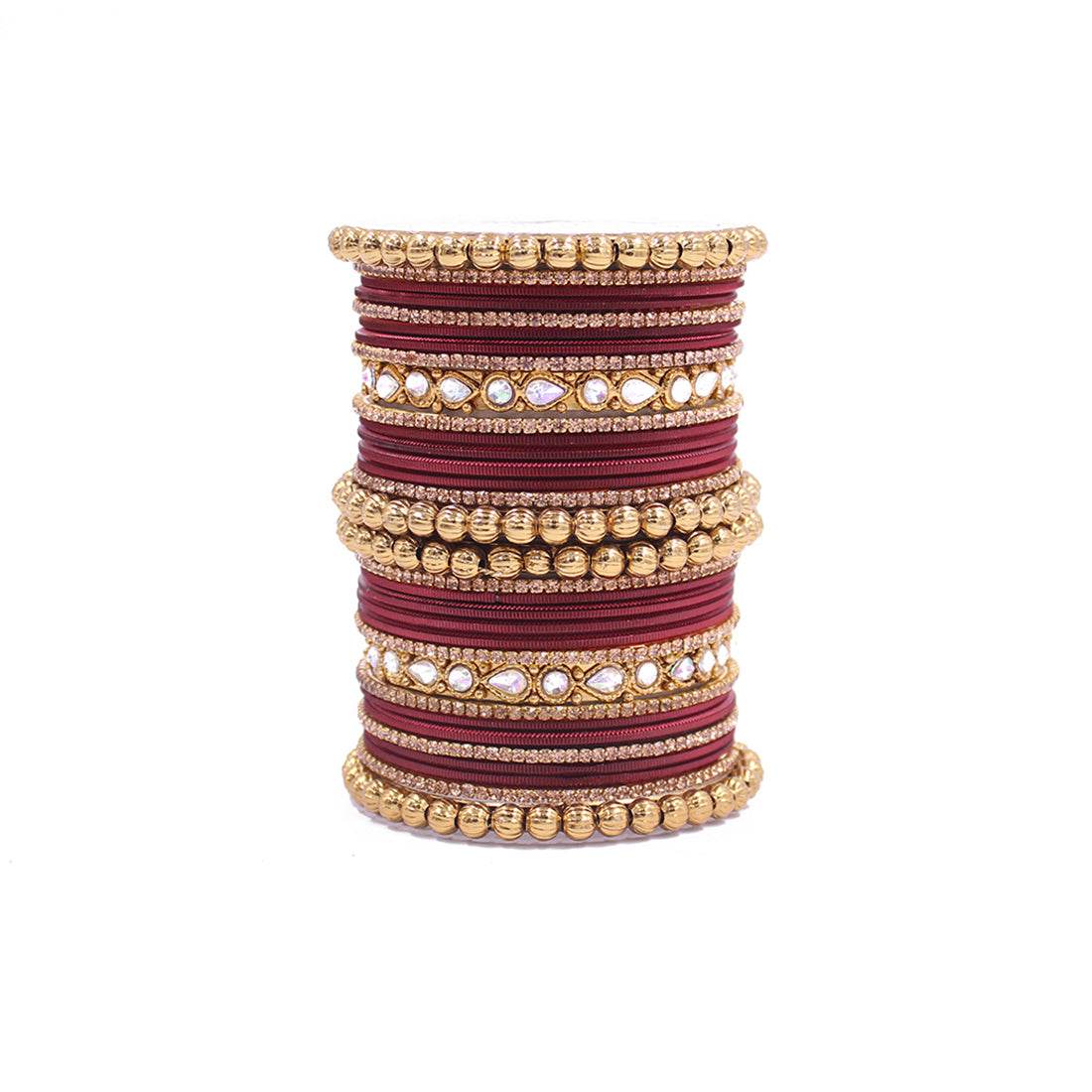 Traditional Ethnic Bangle Set by T4 Jewels for women for both hands Maroon All Bangle Sets T4 Jewels