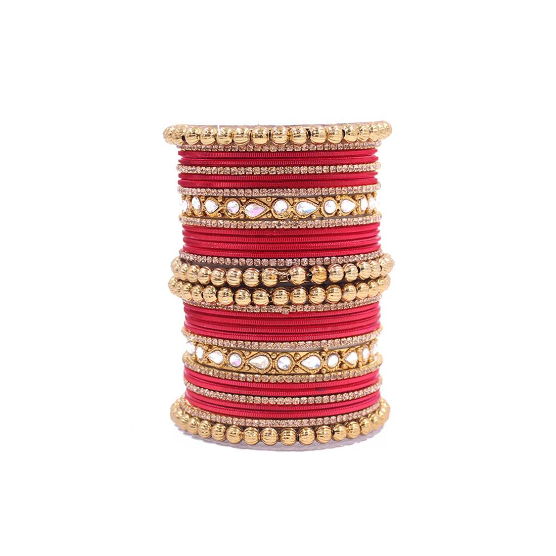 Traditional Ethnic Bangle Set by T4 Jewels for women for both hands Red All Bangle Sets T4 Jewels