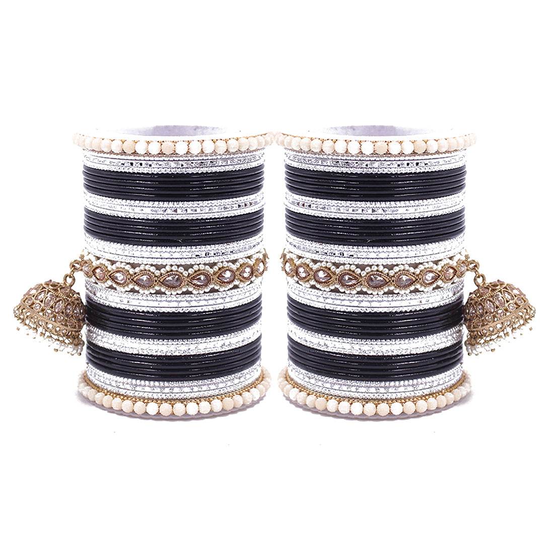 Traditional Ethnic Bangle Set with Jhumki by T4 Jewels for women Black All Bangle Sets T4 Jewels