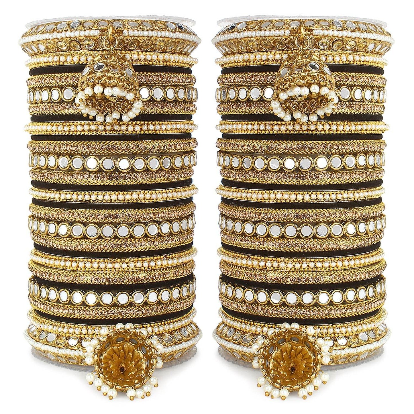 Bridal Mirror Bangle Set with Jhumki by T4 Jewels Black All Bangle Sets T4 Jewels