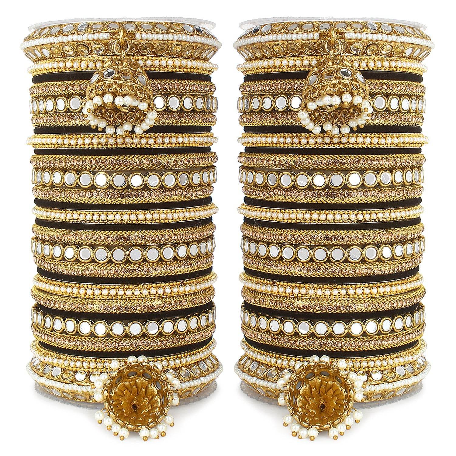 Bridal Mirror Bangle Set with Jhumki by T4 Jewels Black All Bangle Sets T4 Jewels
