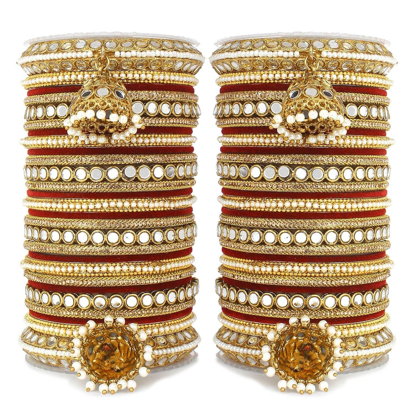 Bridal Mirror Bangle Set with Jhumki by T4 Jewels Maroon All Bangle Sets T4 Jewels